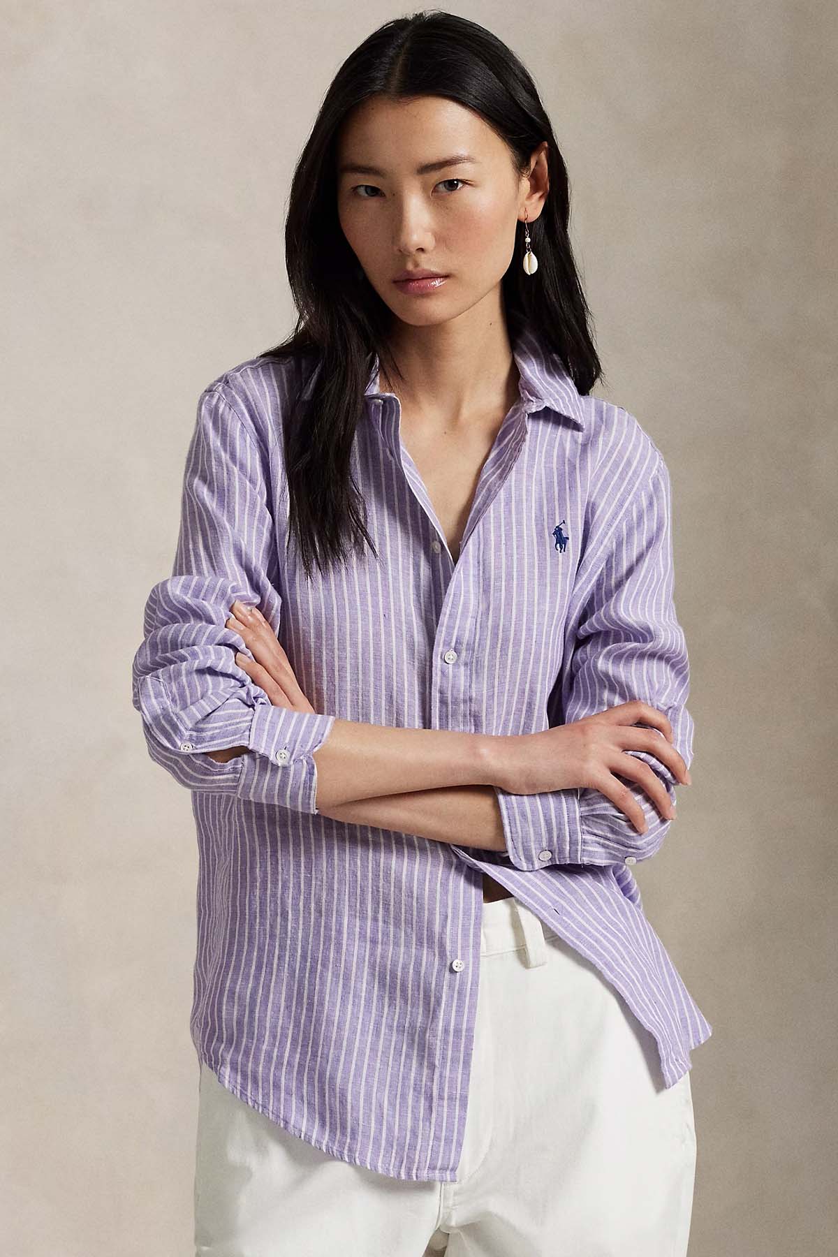Polo Ralph Lauren Classic Fit Çizgili Keten Gömlek-Gömlek-Libas