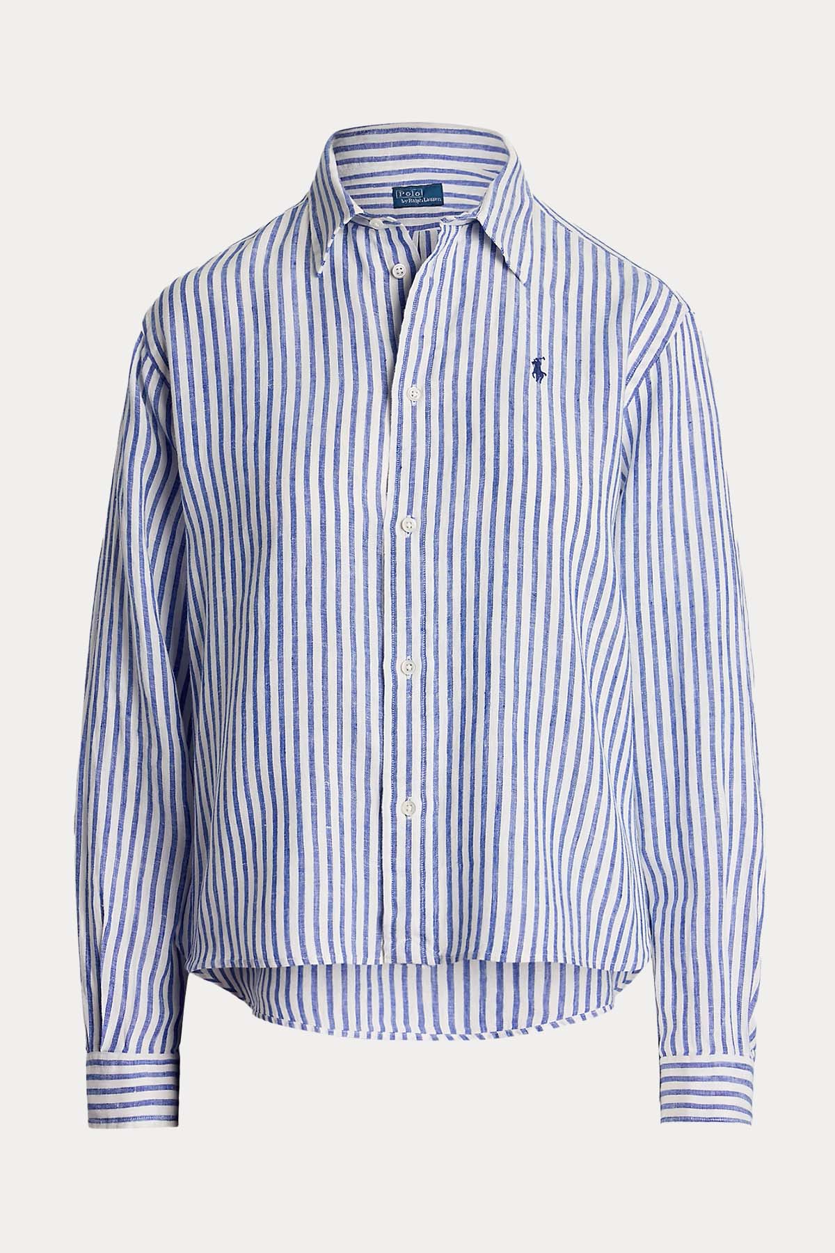 Polo Ralph Lauren Crop Boxy Fit Çizgili Keten Gömlek