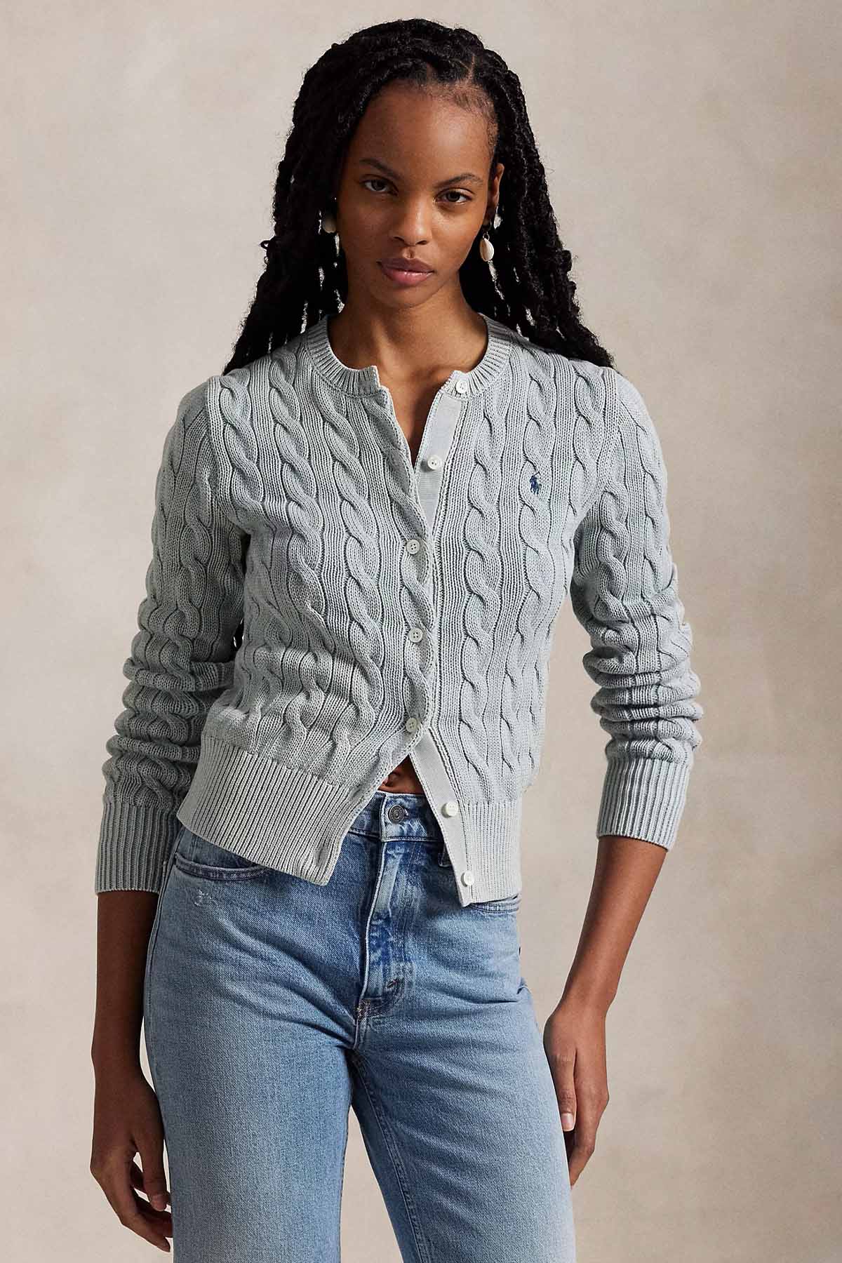 Polo Ralph Lauren Yuvarlak Yaka Saç Örgü Triko Ceket