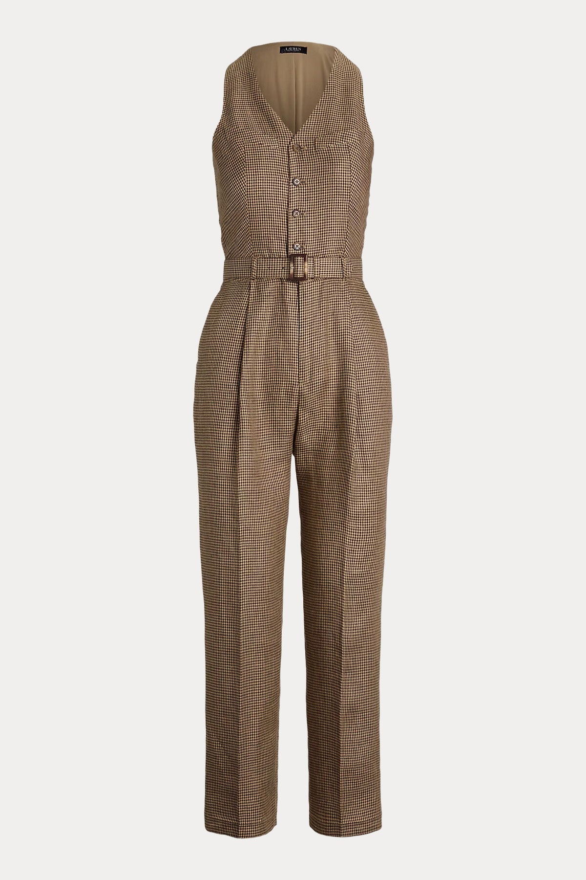 Polo Ralph Lauren Kazayağı Desenli Kemerli Tek Pileli Keten Tulum