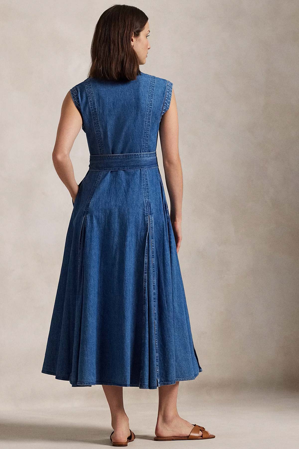 Polo Ralph Lauren Hakim Yaka Kemerli Midi Denim Gömlek Elbise