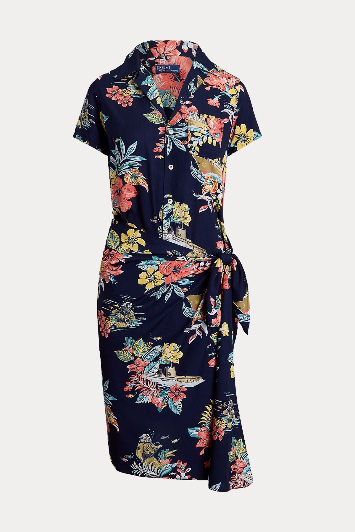 Polo Ralph Lauren Kruvaze Kuşaklı Asimetrik Midi Elbise