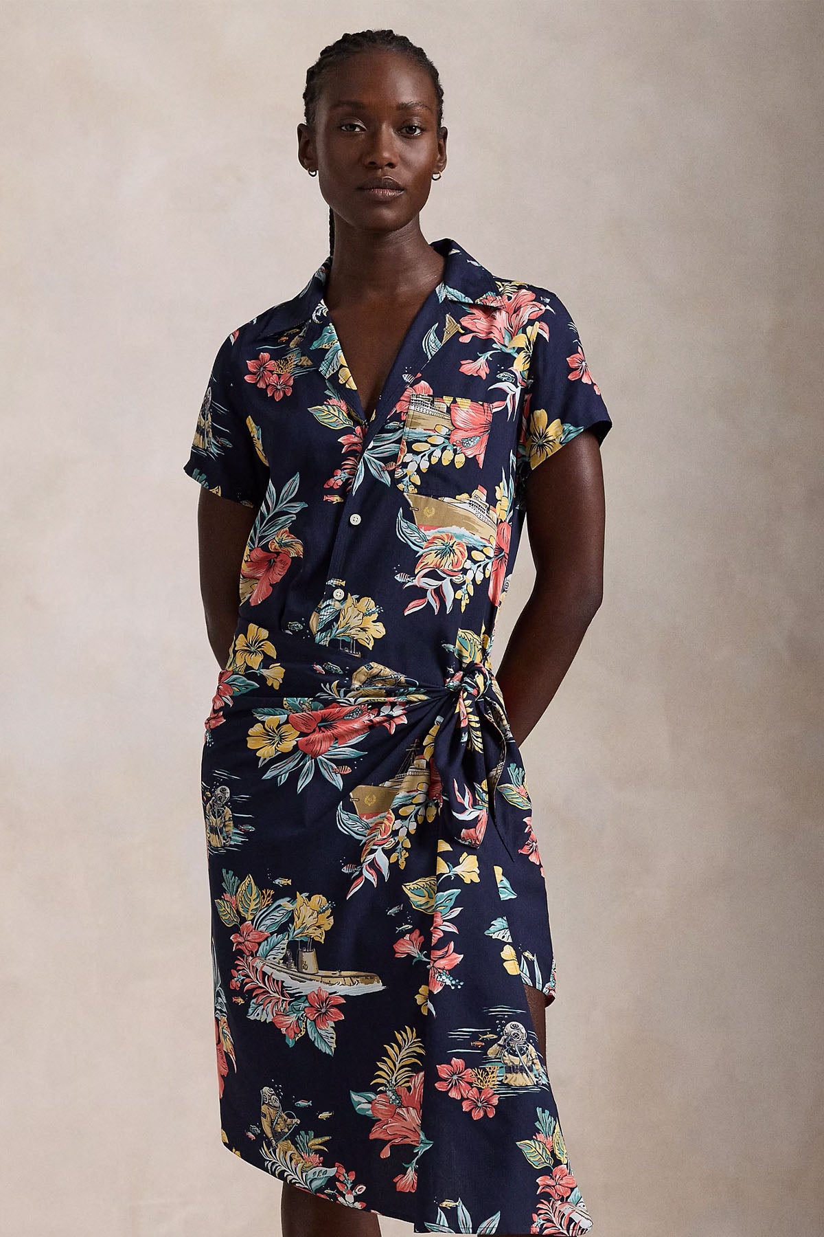 Polo Ralph Lauren Kruvaze Kuşaklı Asimetrik Midi Elbise