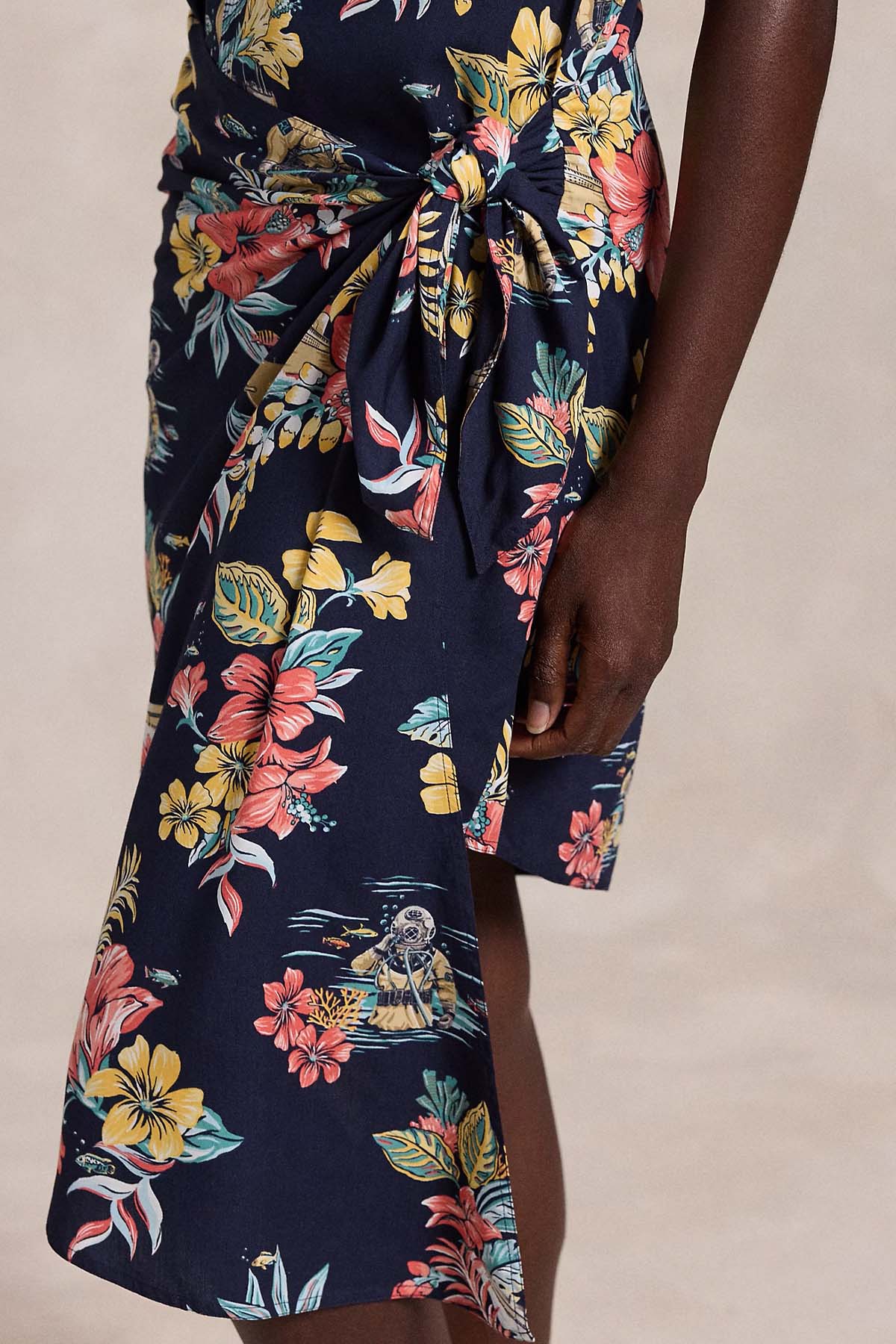 Polo Ralph Lauren Kruvaze Kuşaklı Asimetrik Midi Elbise