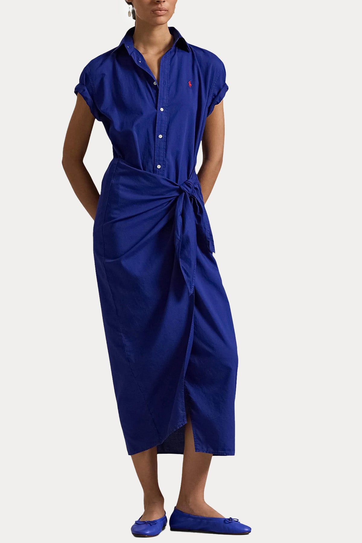 Polo Ralph Lauren Kruvaze Kuşaklı Midi Elbise