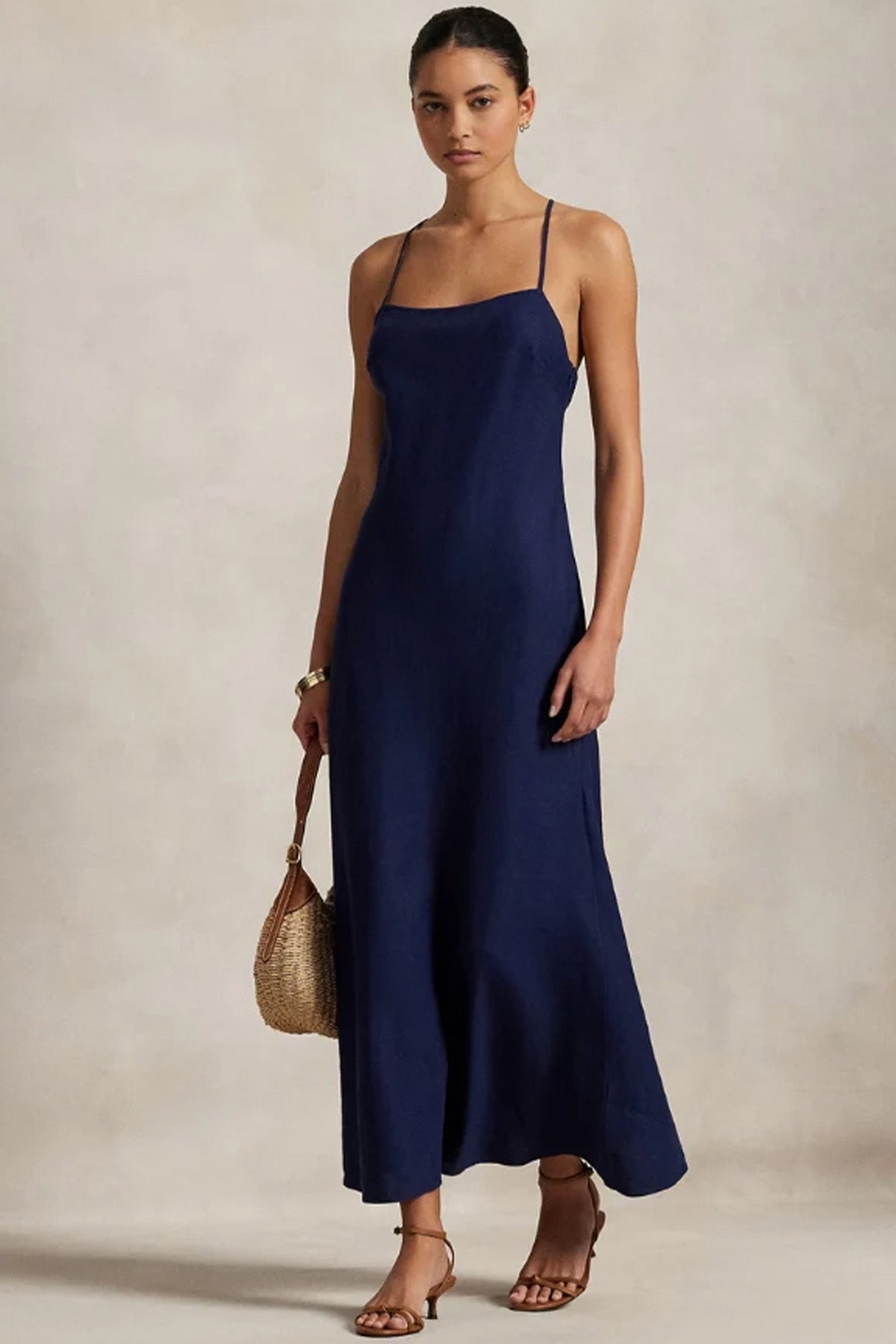 Polo Ralph Lauren Askılı Sırt Dekolteli Maxi Keten Elbise