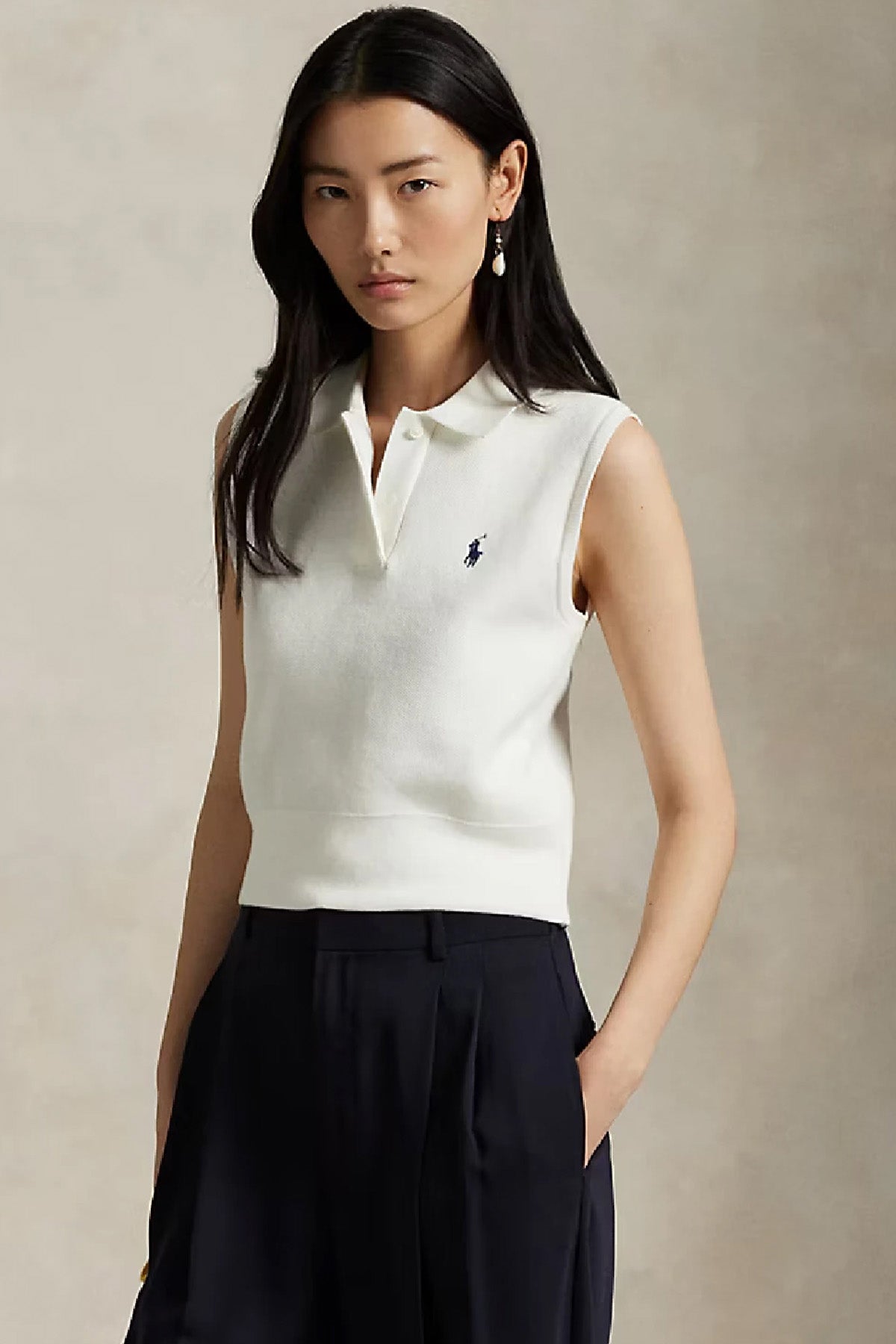 Polo Ralph Lauren Polo Yaka İnce Örgü Crop Triko