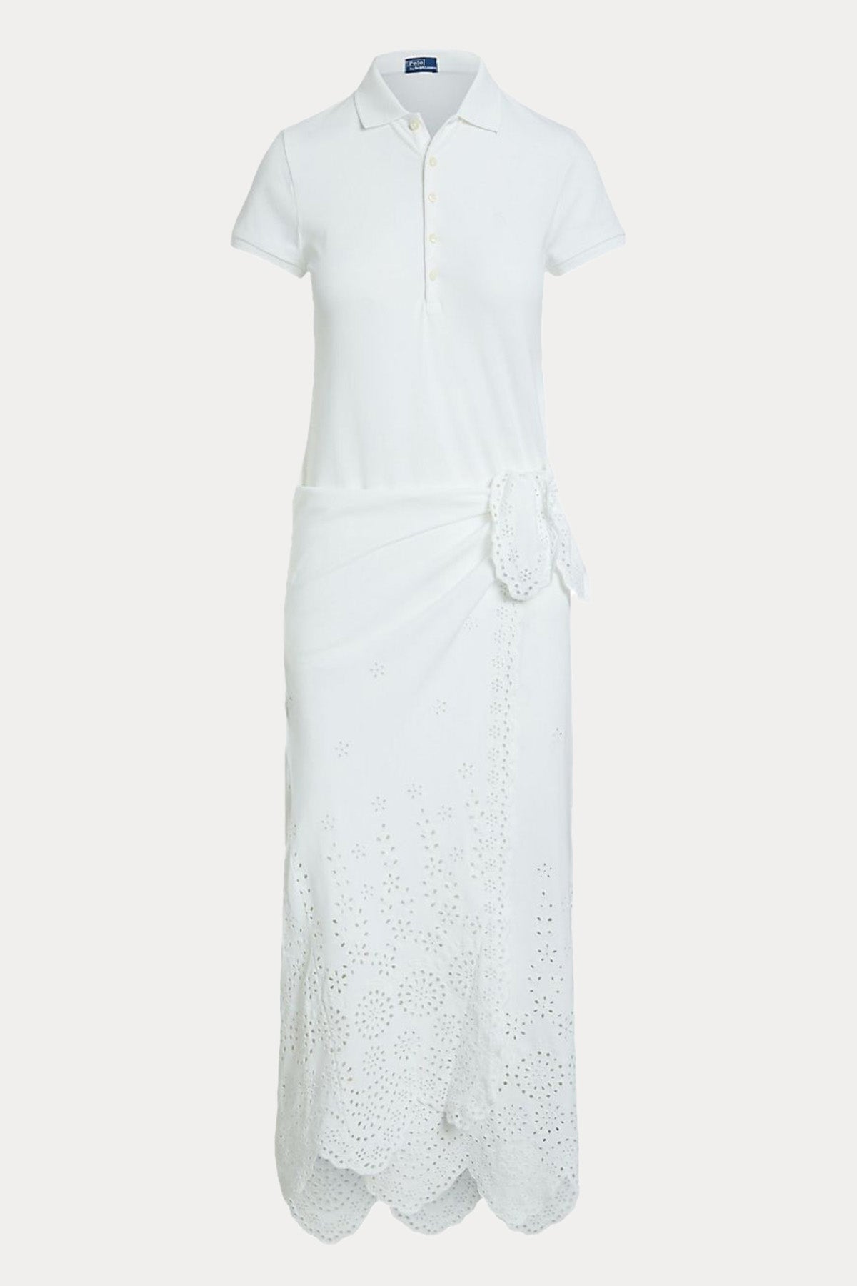 Polo Ralph Lauren Polo Yaka Dantel Nakışlı Kruvaze Bağlamalı Maxi T-shirt Elbise