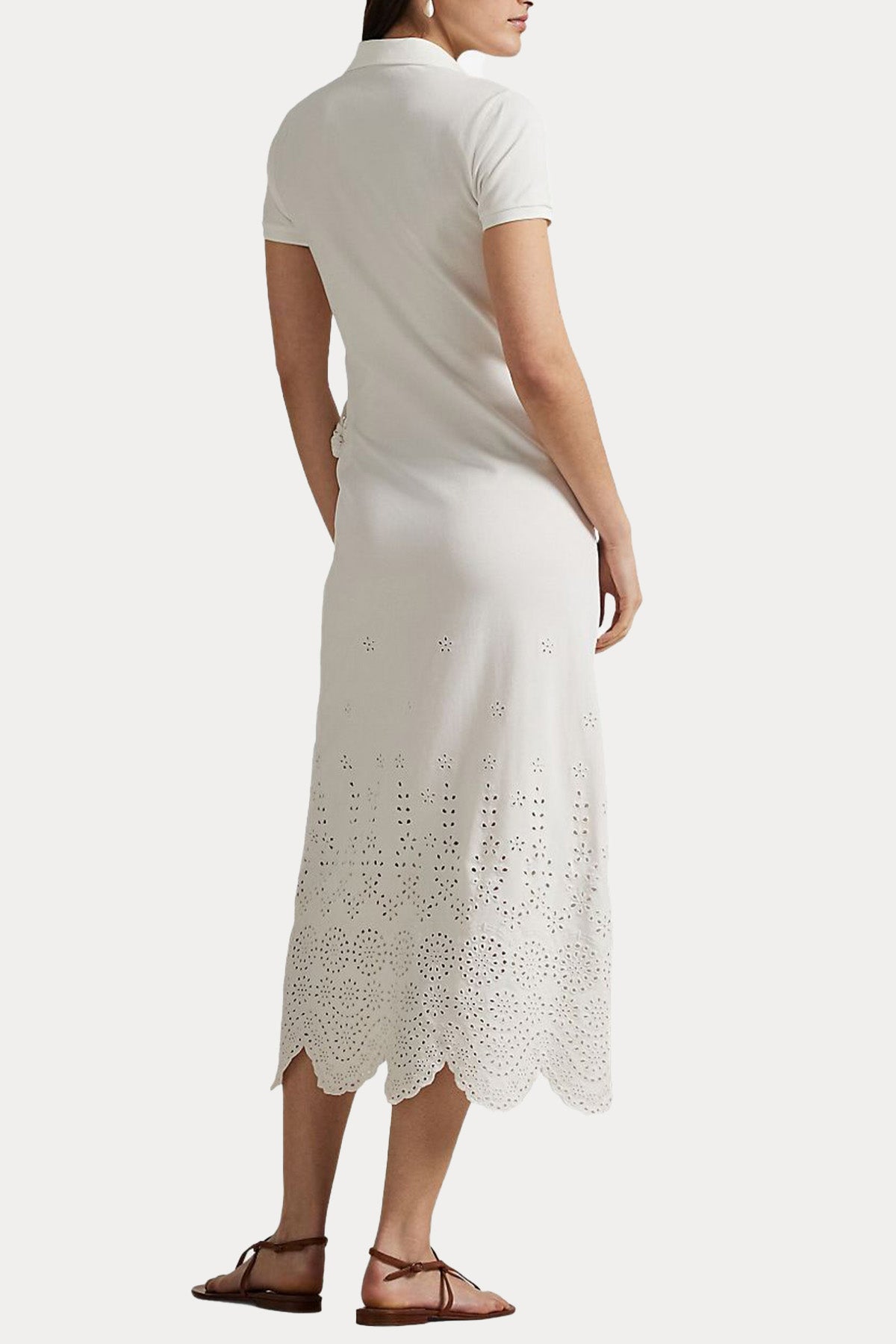 Polo Ralph Lauren Polo Yaka Dantel Nakışlı Kruvaze Bağlamalı Maxi T-shirt Elbise