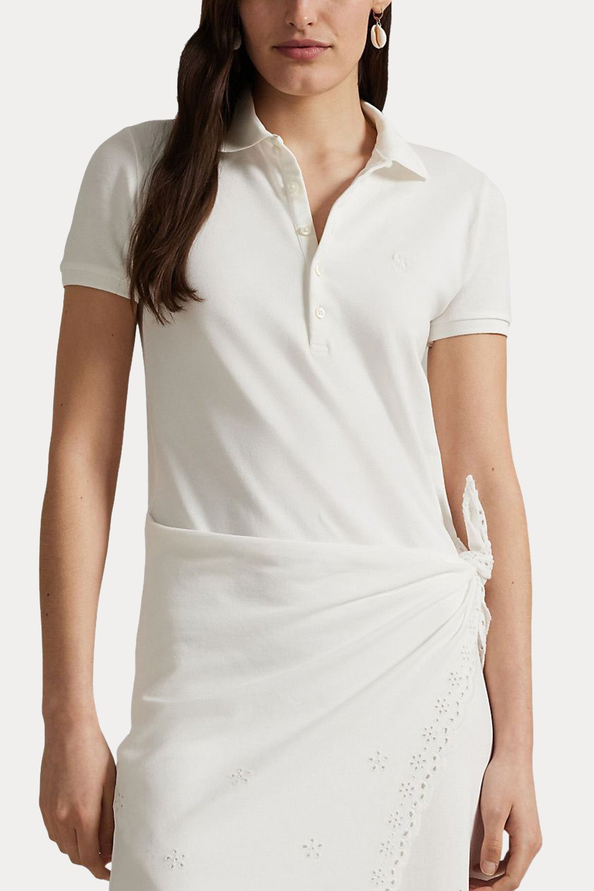 Polo Ralph Lauren Polo Yaka Dantel Nakışlı Kruvaze Bağlamalı Maxi T-shirt Elbise