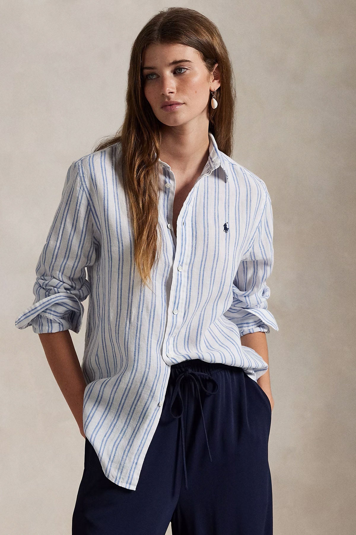 Polo Ralph Lauren Classic Fit Çizgili Keten Gömlek