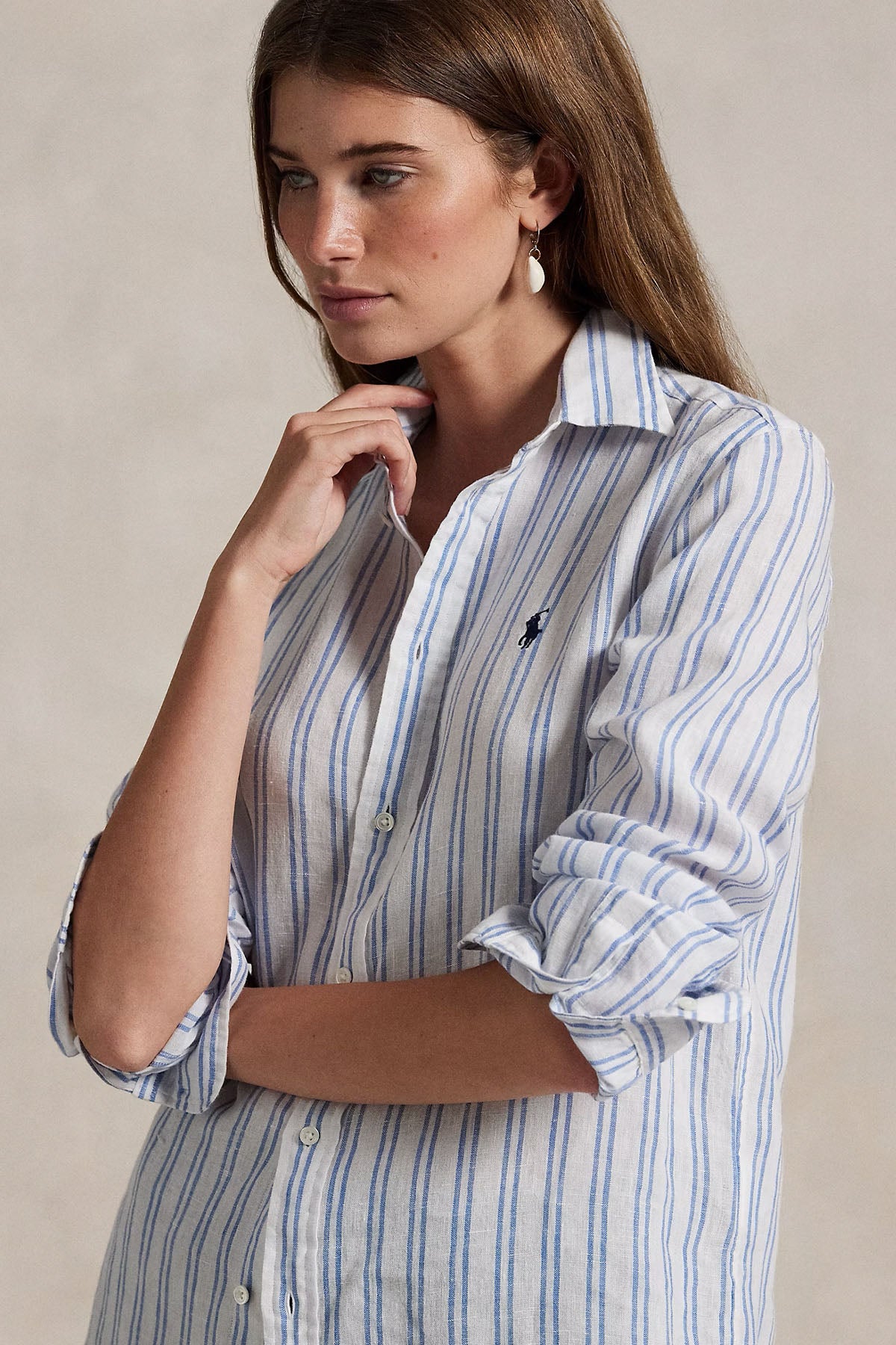 Polo Ralph Lauren Classic Fit Çizgili Keten Gömlek