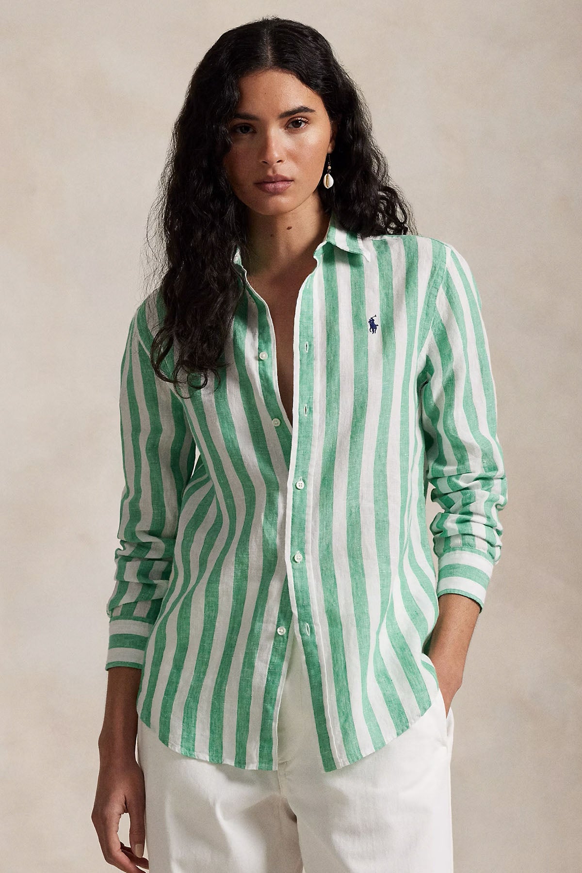 Polo Ralph Lauren Classic Fit Çizgili Keten Gömlek