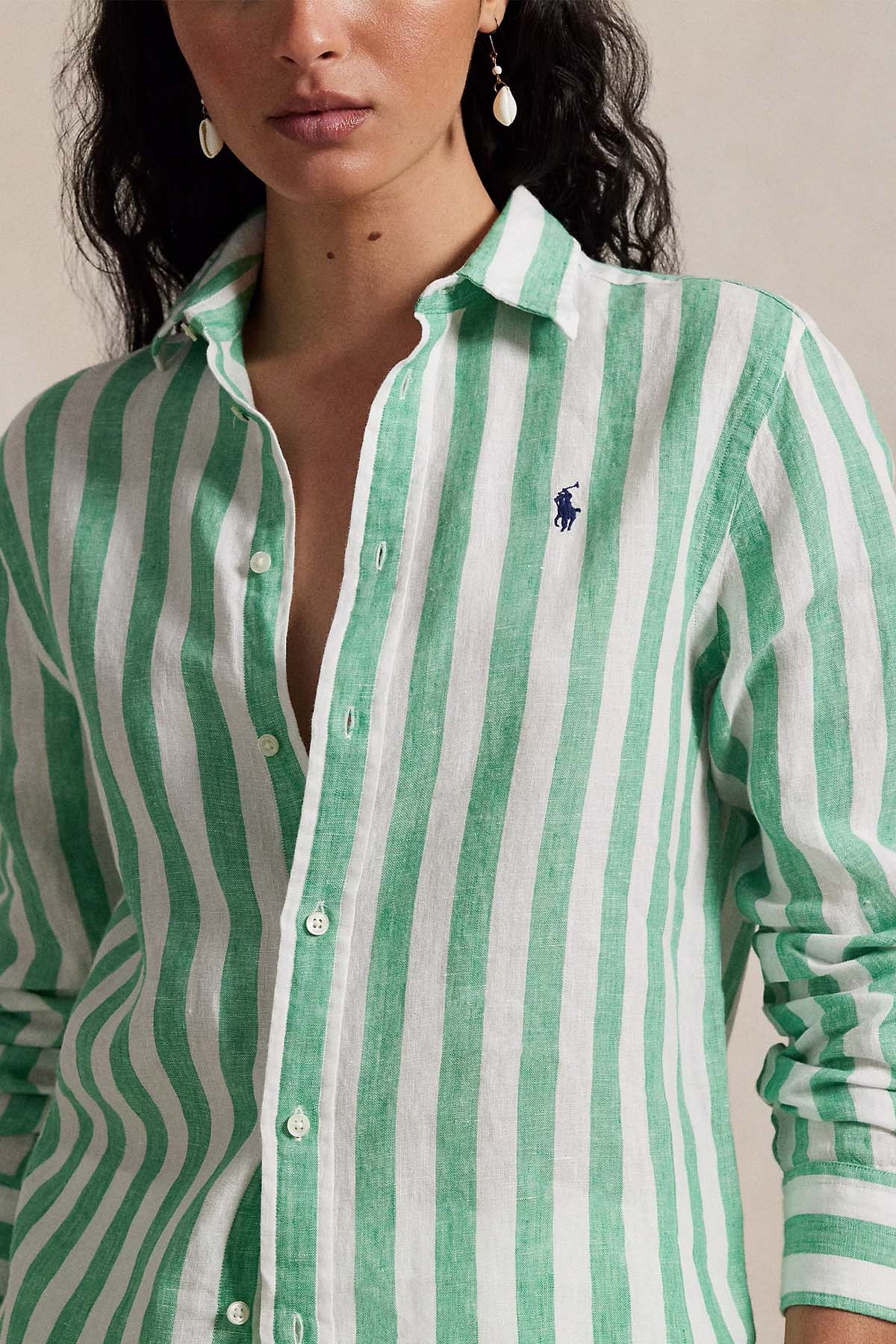 Polo Ralph Lauren Classic Fit Çizgili Keten Gömlek-Gömlek-Libas