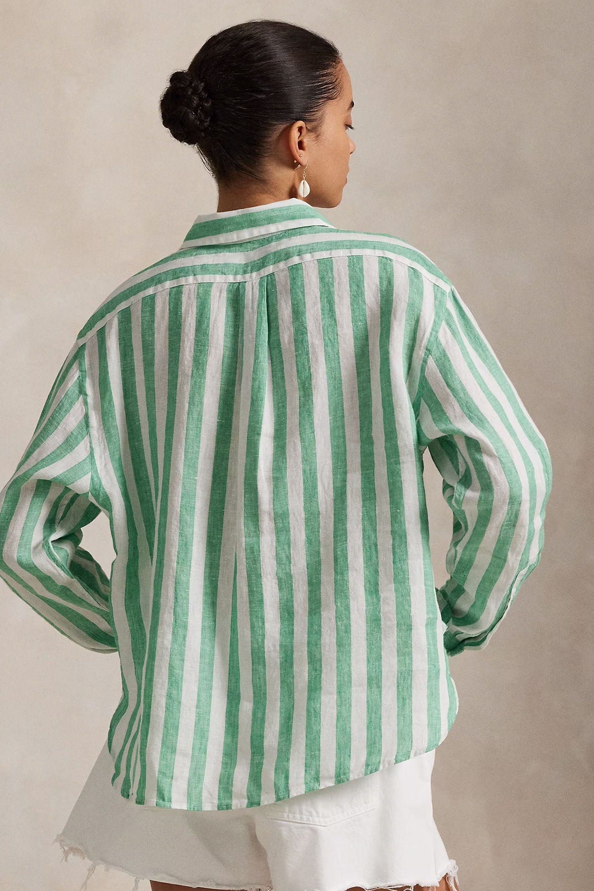 Polo Ralph Lauren Crop Boxy Fit Çizgili Keten Gömlek