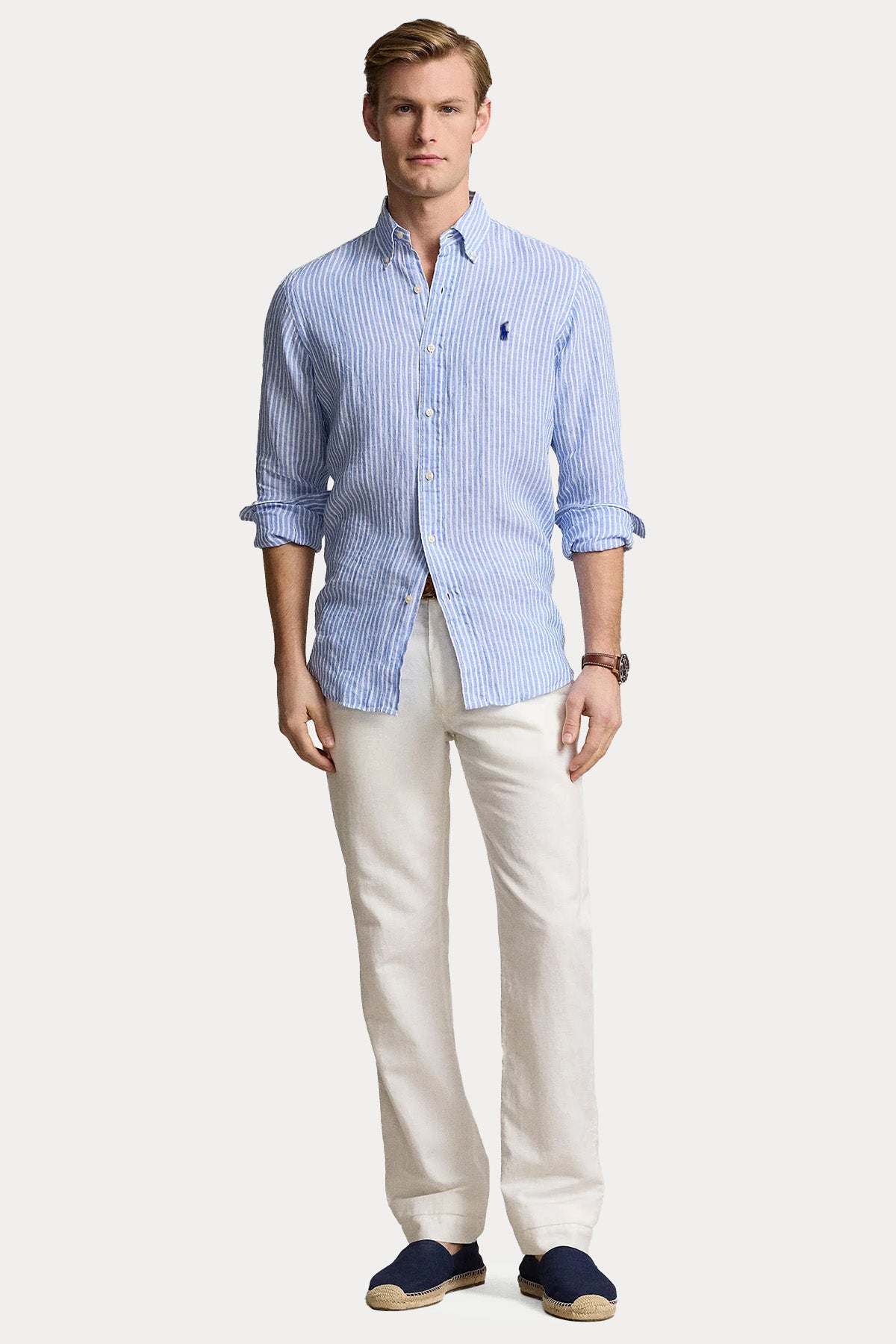 Polo Ralph Lauren Custom Fit Çizgili Keten Gömlek