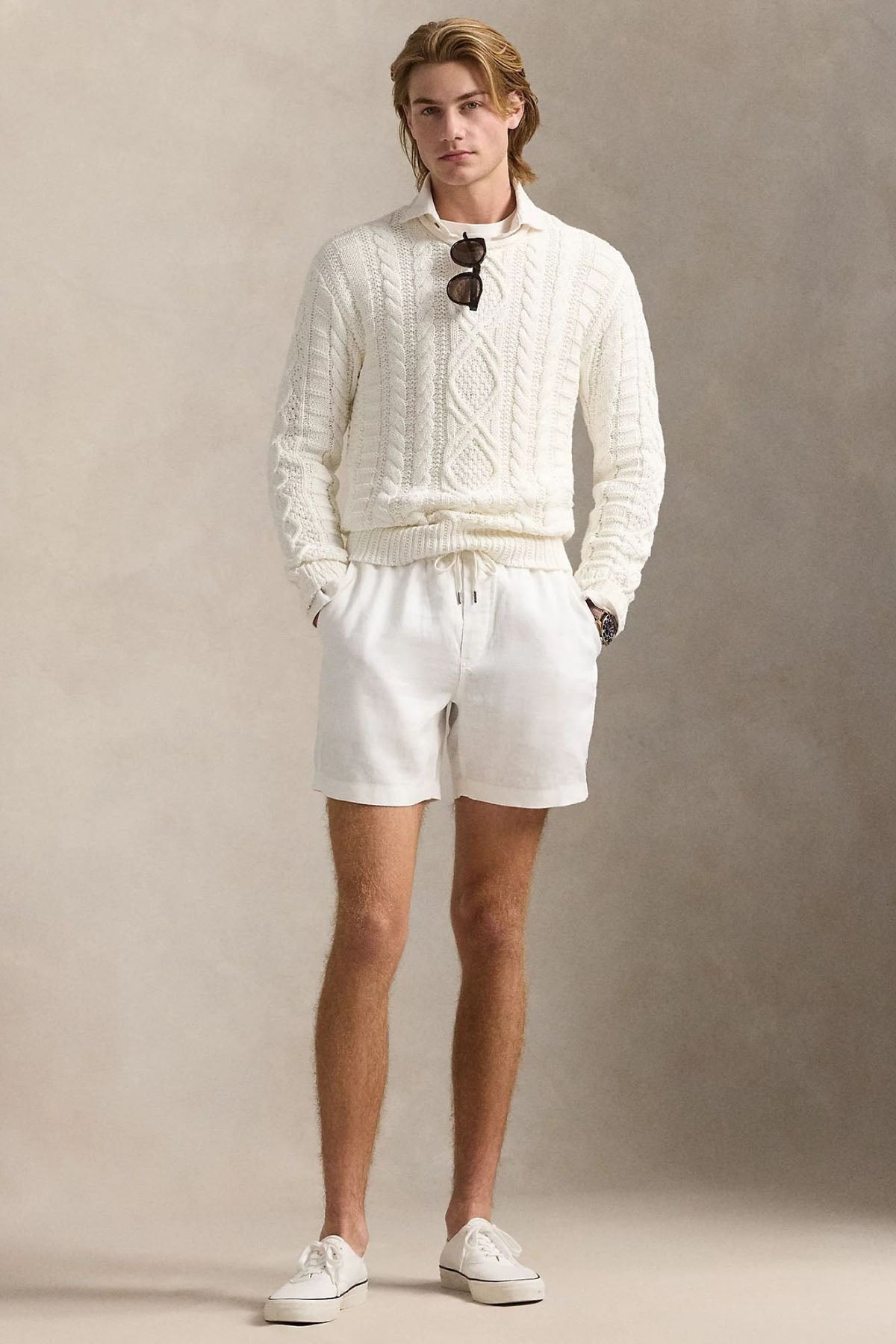 Polo Ralph Lauren Beli Lastikli Classic Fit Keten Şort-Şort-Libas