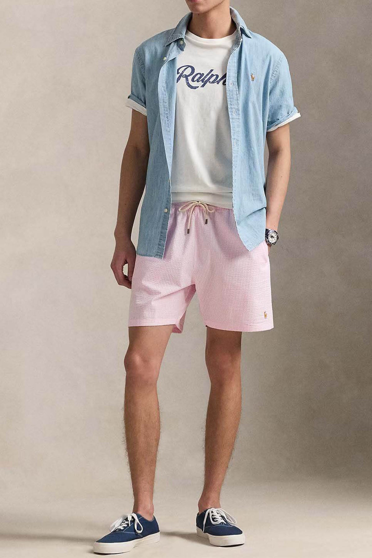 Polo Ralph Lauren Relaxed Fit Beli Lastikli Çizgili Streç Şort Mayo