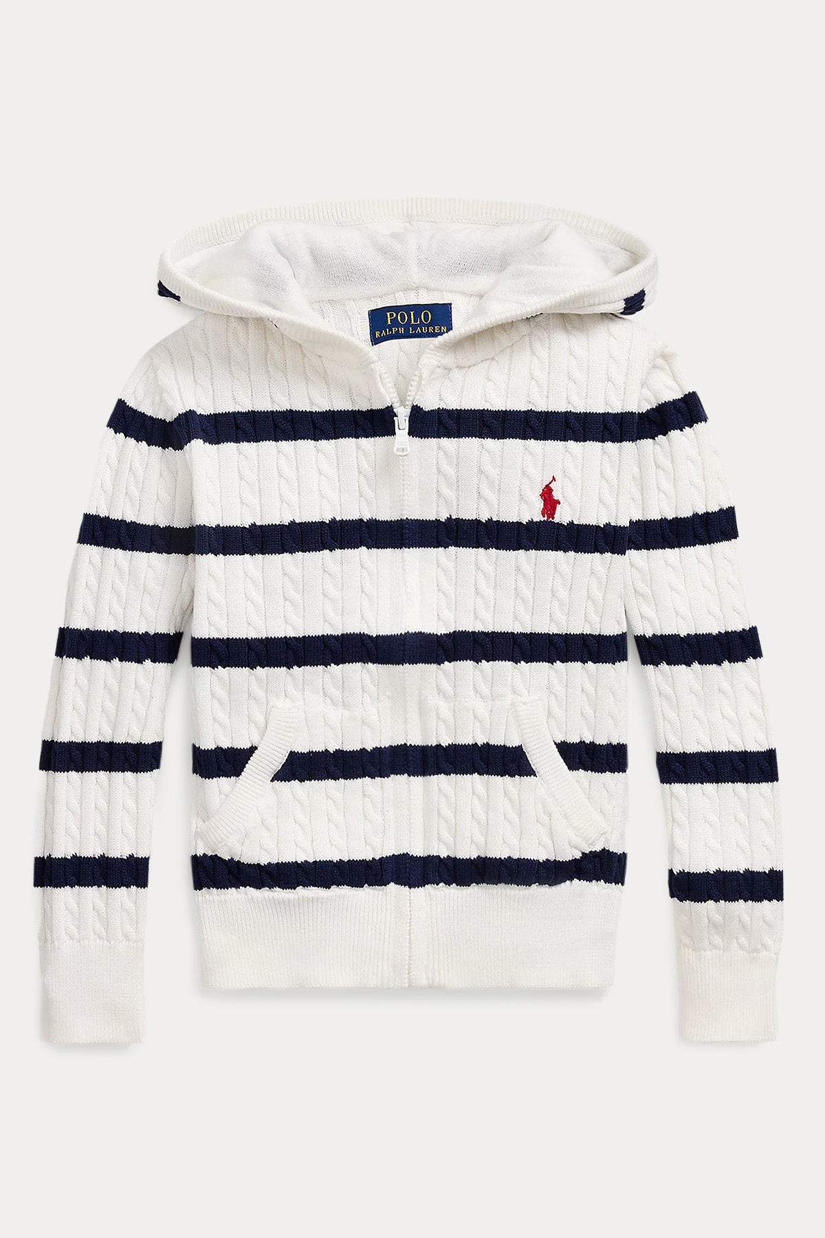 Polo Ralph Lauren Kids 3-6 Yaş Unisex Çocuk Saç Örgü Kapüşonlu Triko Ceket