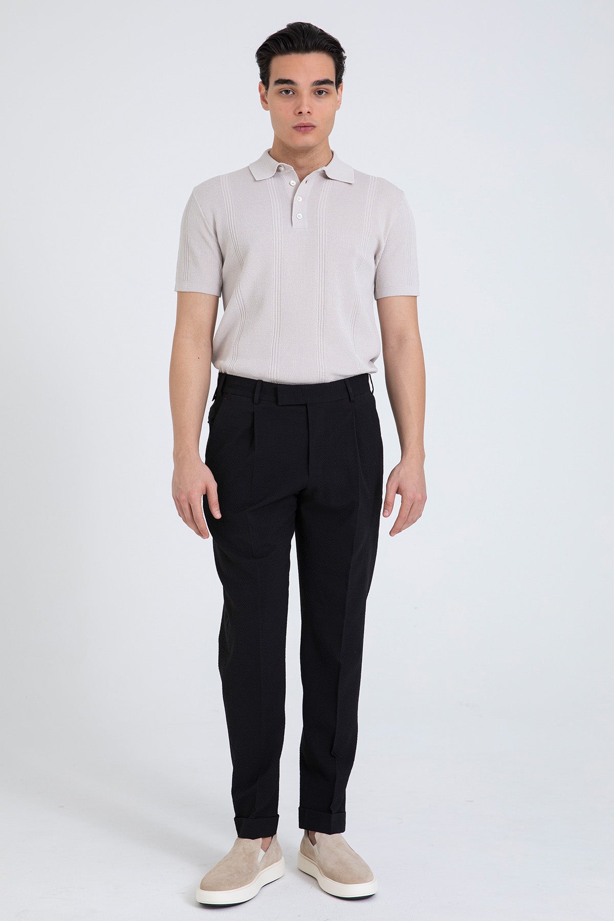 Pantaloni Torino The Rebel Tek Pileli Streç Gofre Kumaş Duble Paça Pantolon