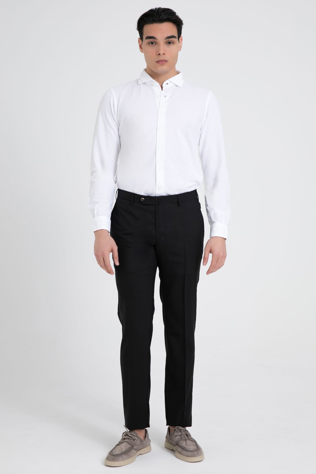 Pantaloni Torino Slim Fit Yandan Cepli İnce Dokulu Yün Pantolon