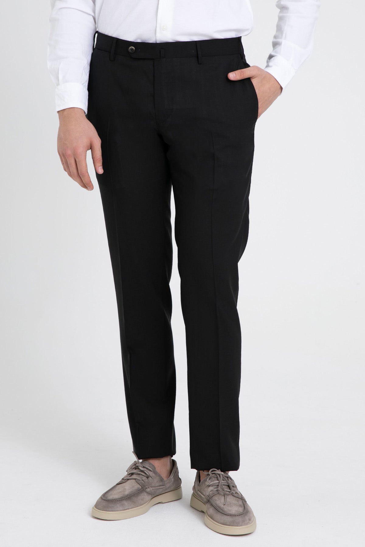 Pantaloni Torino Slim Fit Yandan Cepli İnce Dokulu Yün Pantolon