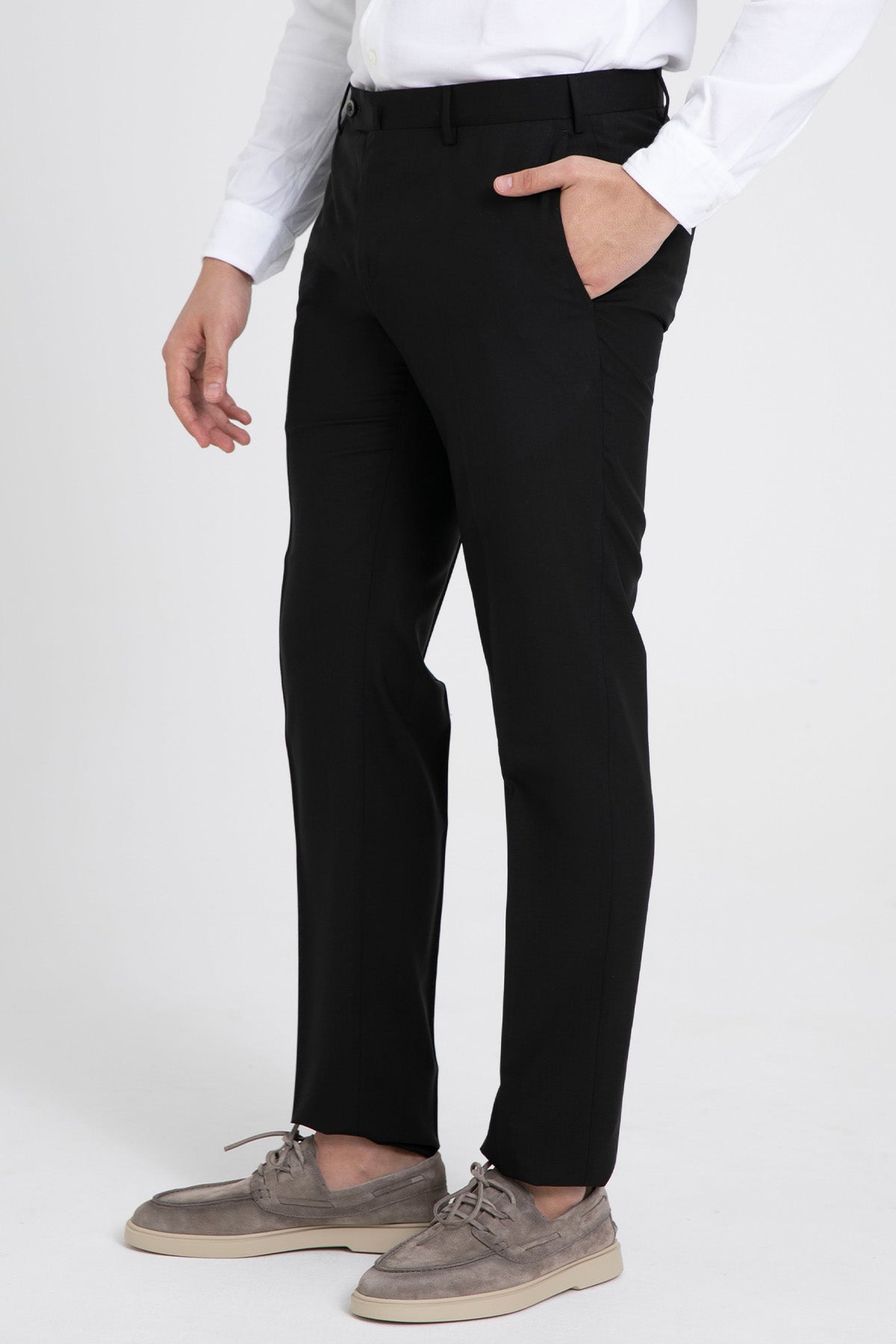 Pantaloni Torino Slim Fit Yandan Cepli İnce Dokulu Yün Pantolon