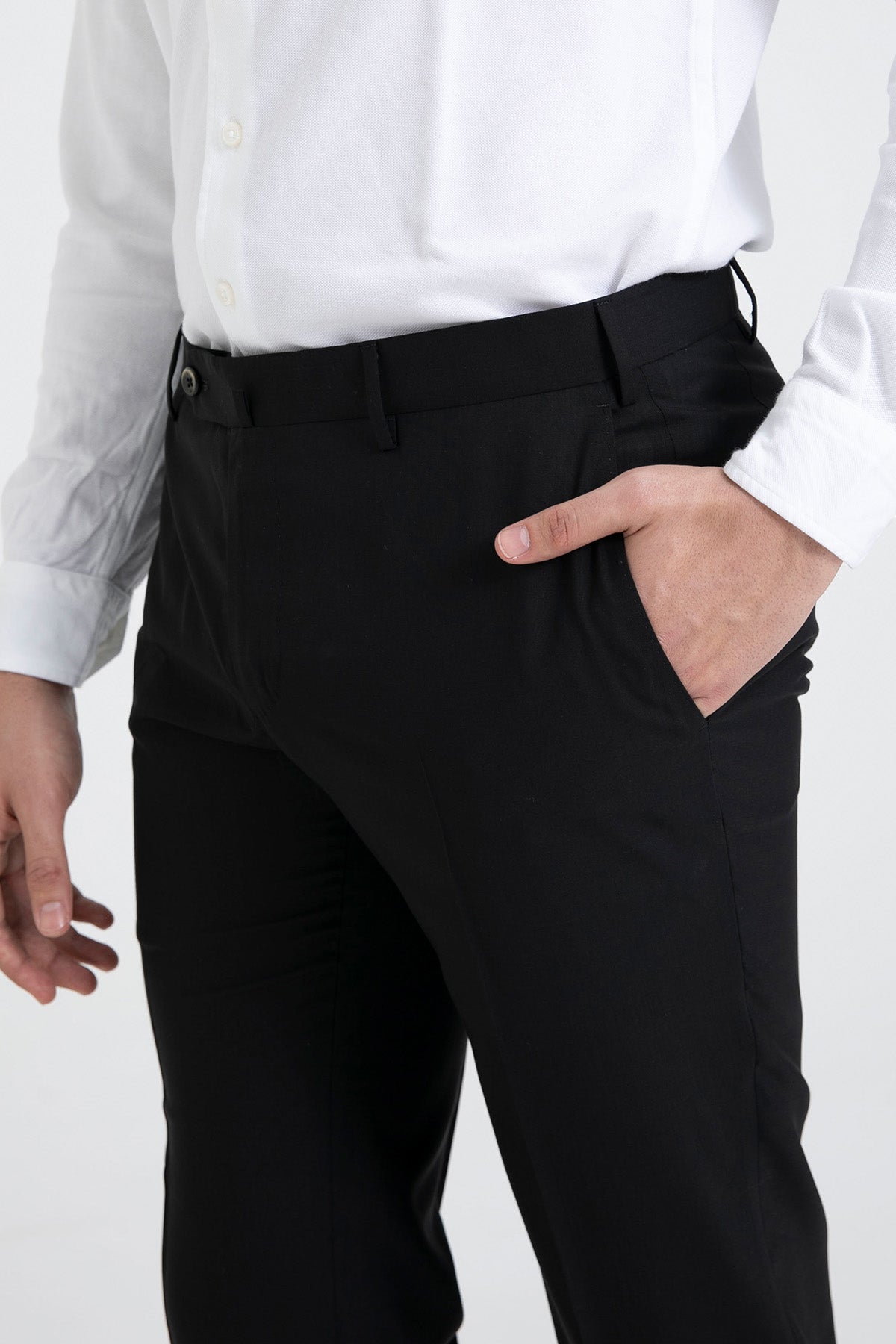 Pantaloni Torino Slim Fit Yandan Cepli İnce Dokulu Yün Pantolon