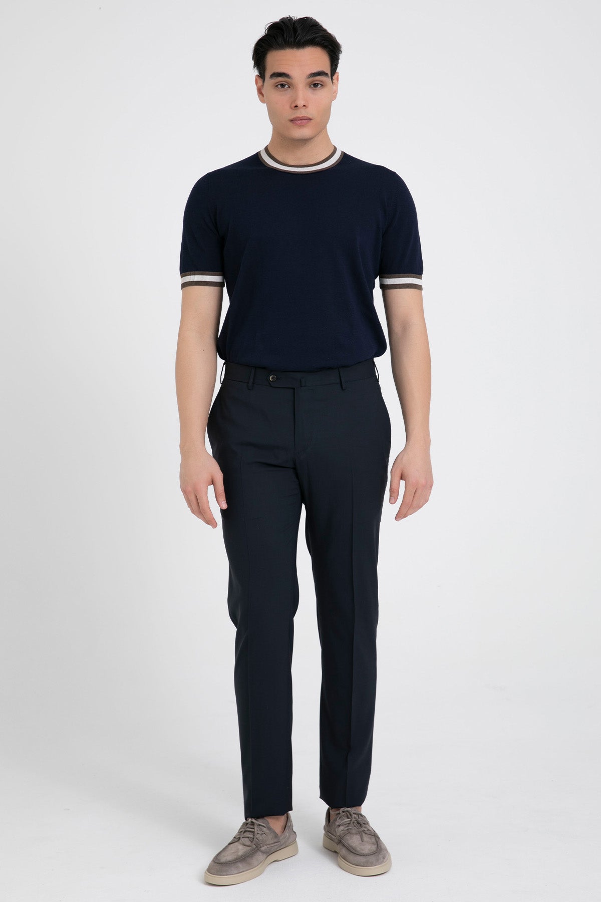 Pantaloni Torino Slim Fit Yandan Cepli İnce Dokulu Yün Pantolon