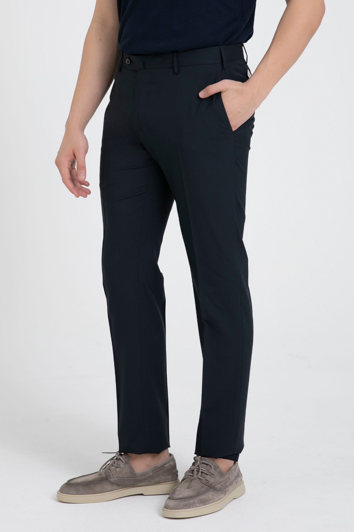 Pantaloni Torino Slim Fit Yandan Cepli İnce Dokulu Yün Pantolon