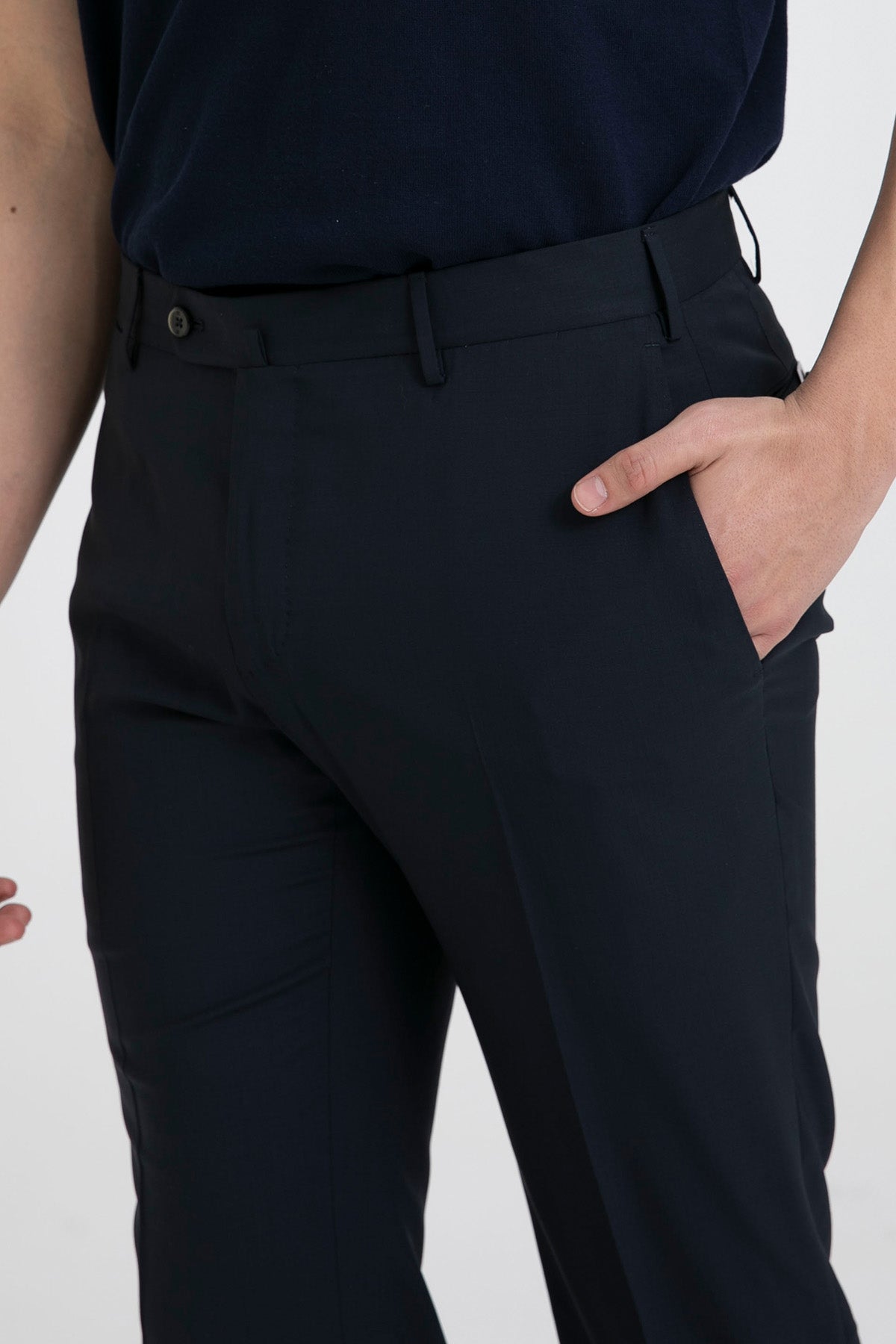 Pantaloni Torino Slim Fit Yandan Cepli İnce Dokulu Yün Pantolon