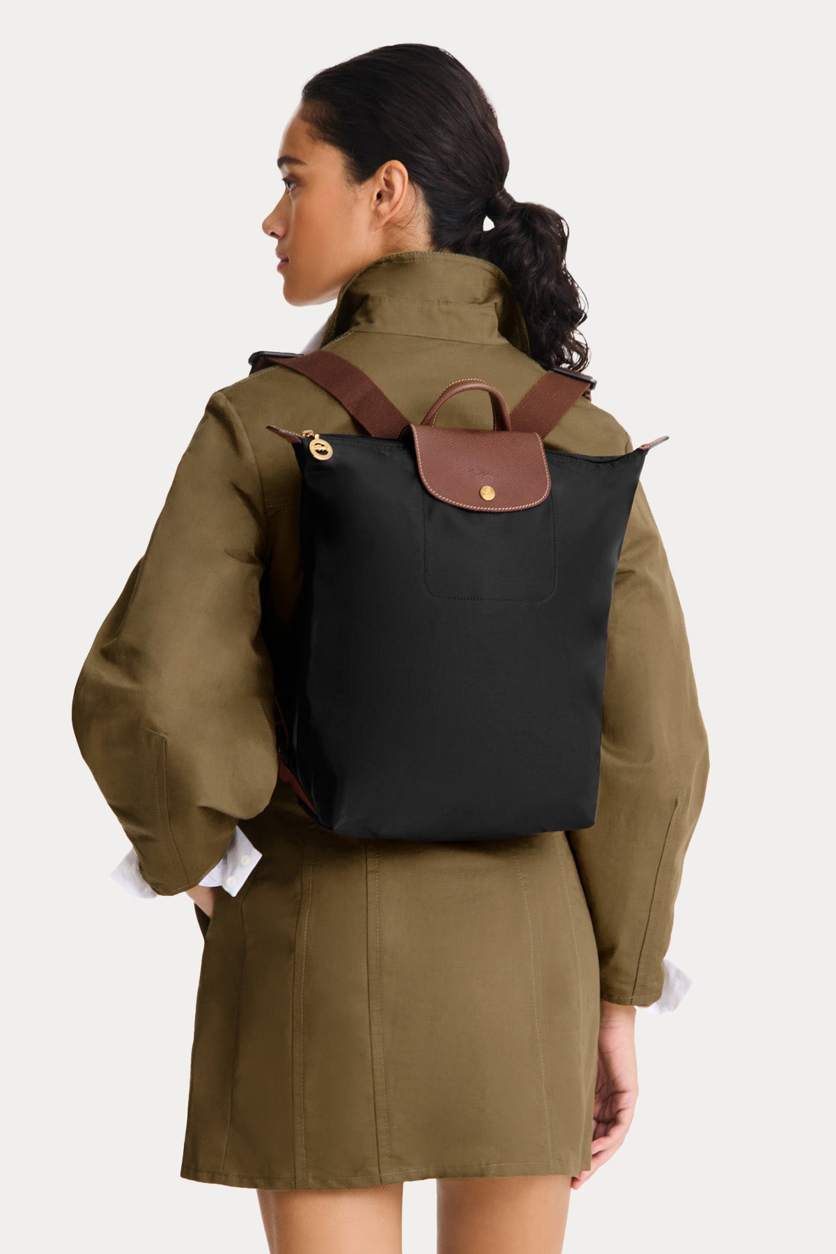 Longchamp Deri Detaylı Logolu Sırt Çantası