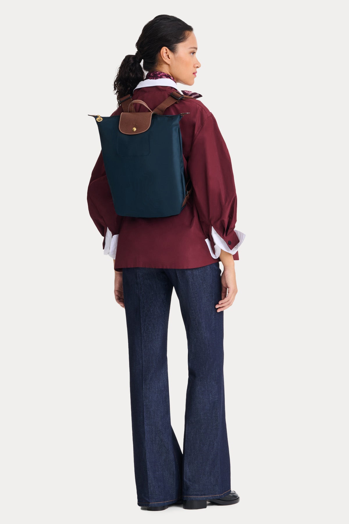 Longchamp Deri Detaylı Logolu Sırt Çantası