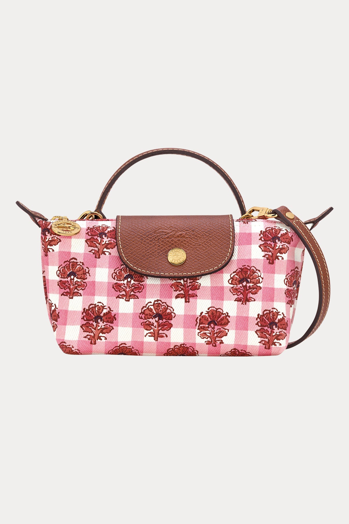 Longchamp Ekoseli Çiçek Desenli Mini Çanta