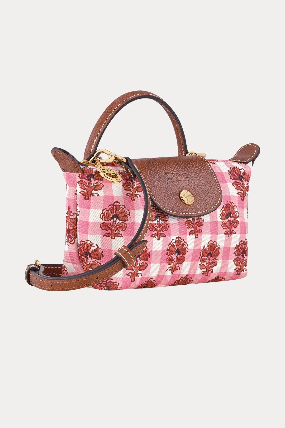 Longchamp Ekoseli Çiçek Desenli Mini Çanta