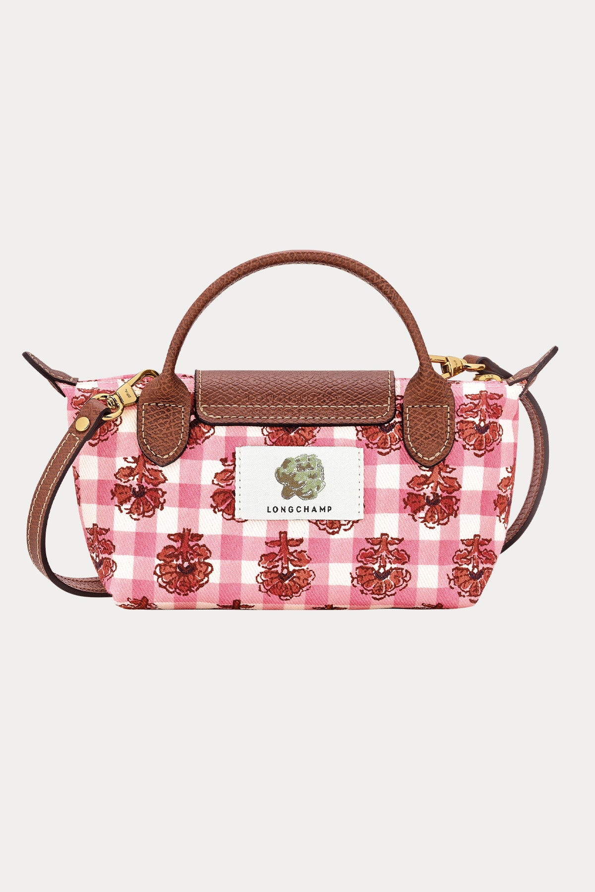 Longchamp Ekoseli Çiçek Desenli Mini Çanta