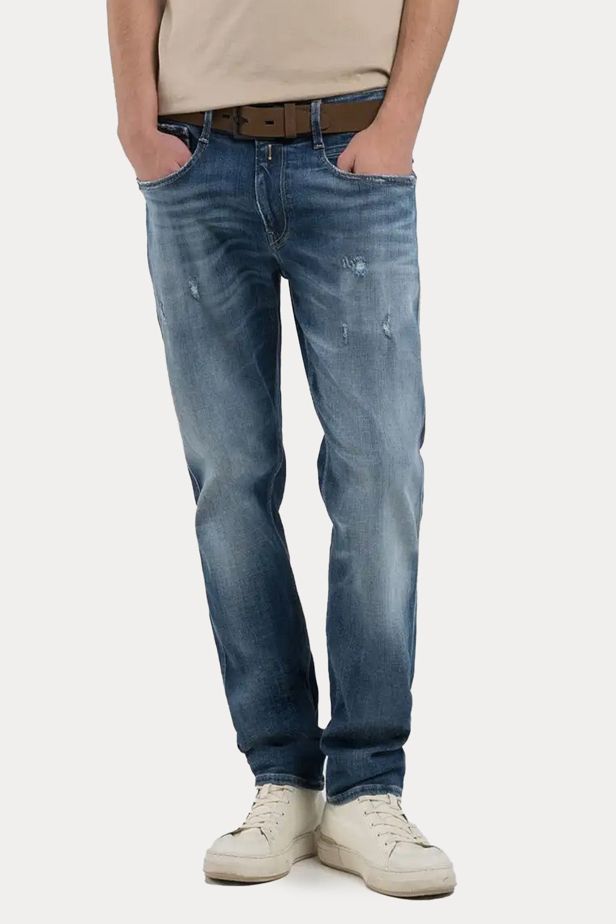 Replay Anbass Slim Fit Yıkamalı Streç Jeans