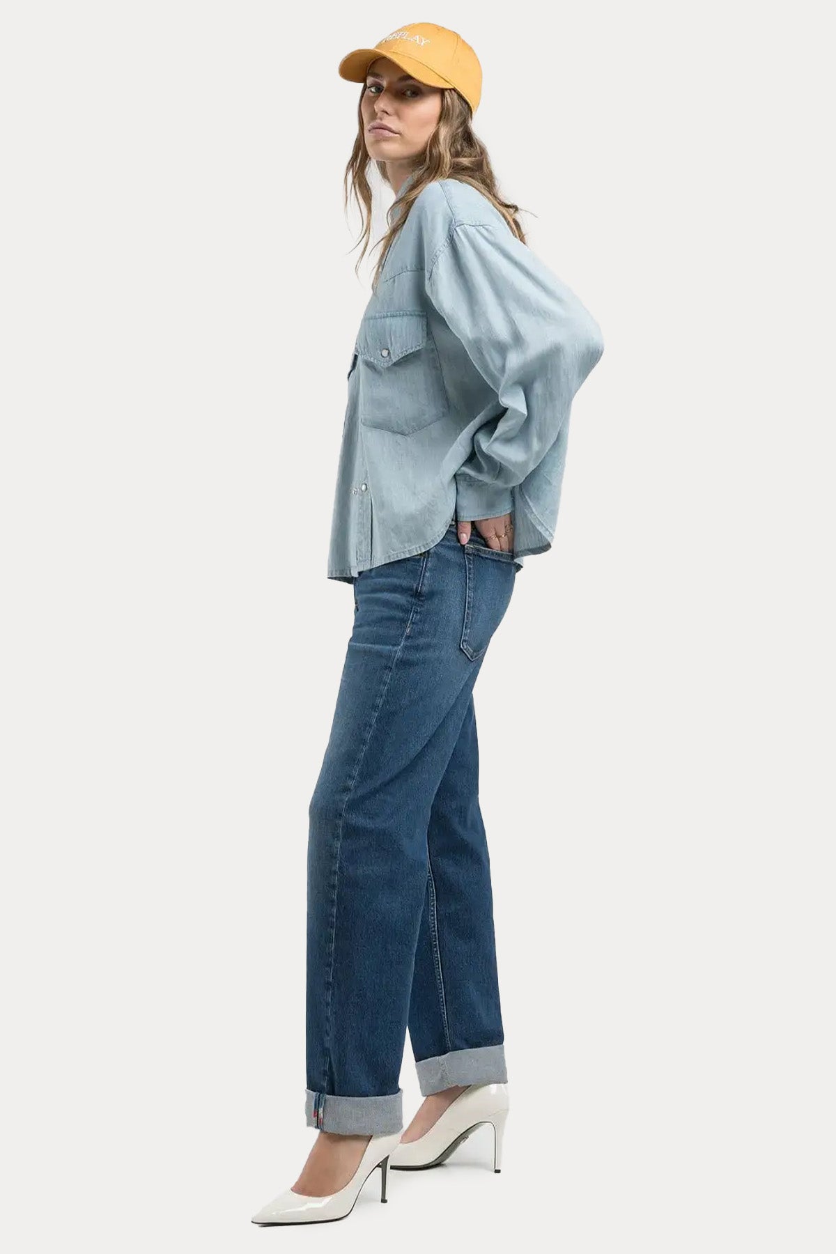 Replay Relaxed Fit Cep Detaylı Logolu Denim Gömlek-Gömlek-Libas