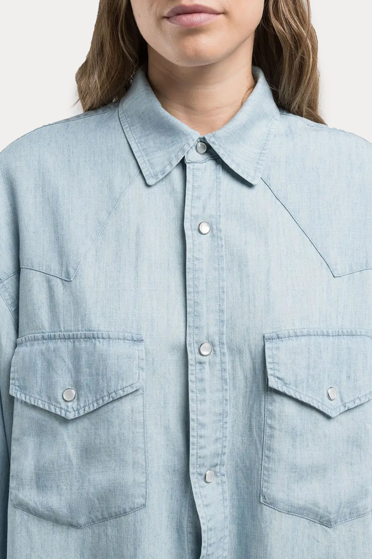 Replay Relaxed Fit Cep Detaylı Logolu Denim Gömlek-Gömlek-Libas