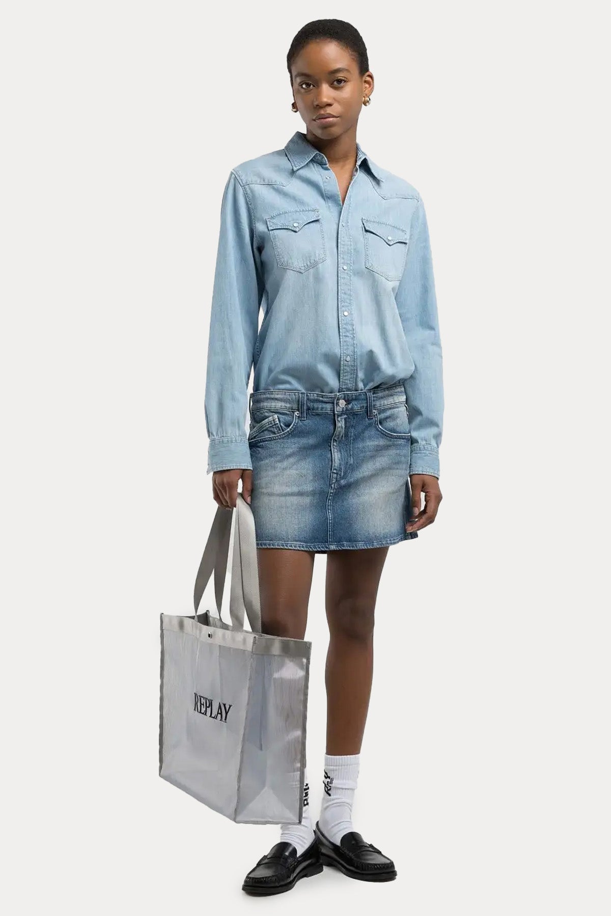 Replay Relaxed Fit Denim Mini Gömlek Elbise