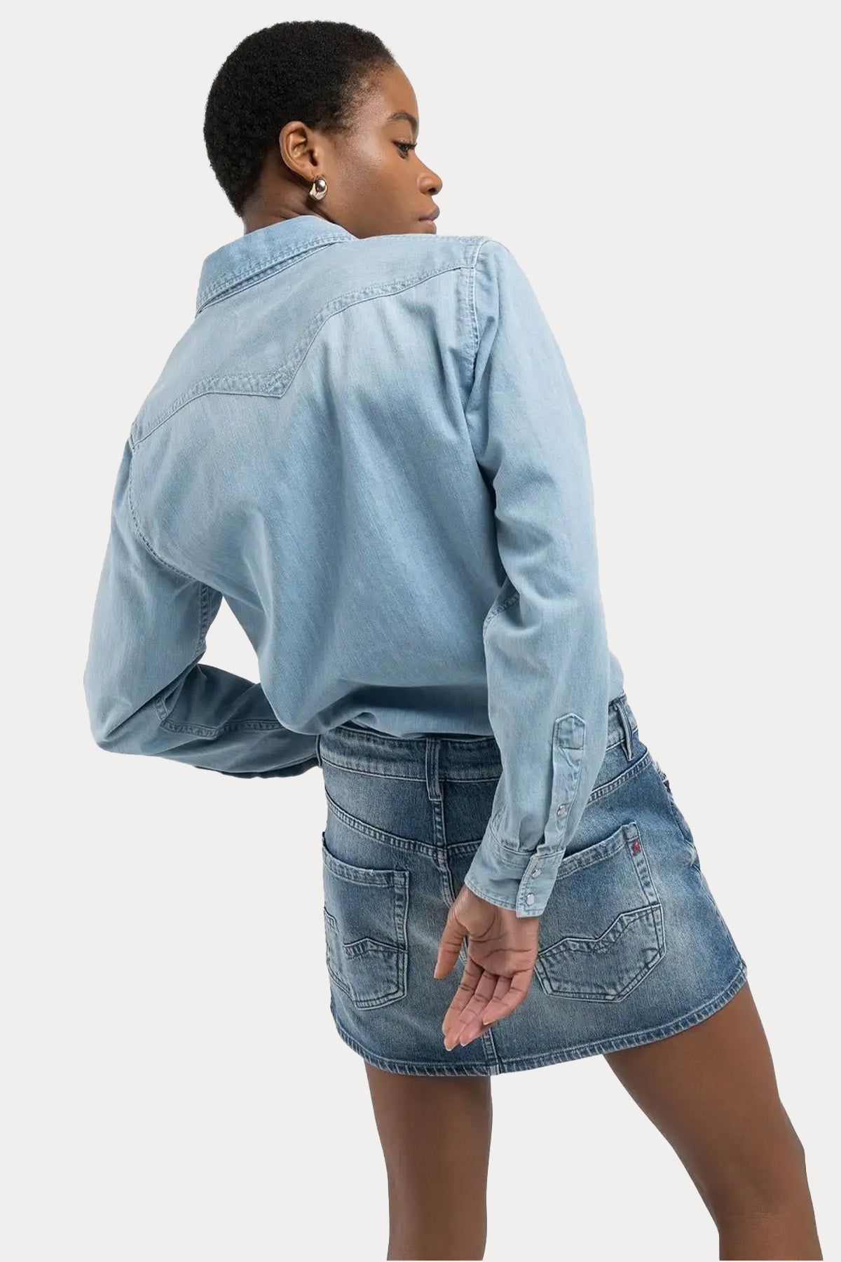 Replay Relaxed Fit Denim Mini Gömlek Elbise-Elbise-Libas
