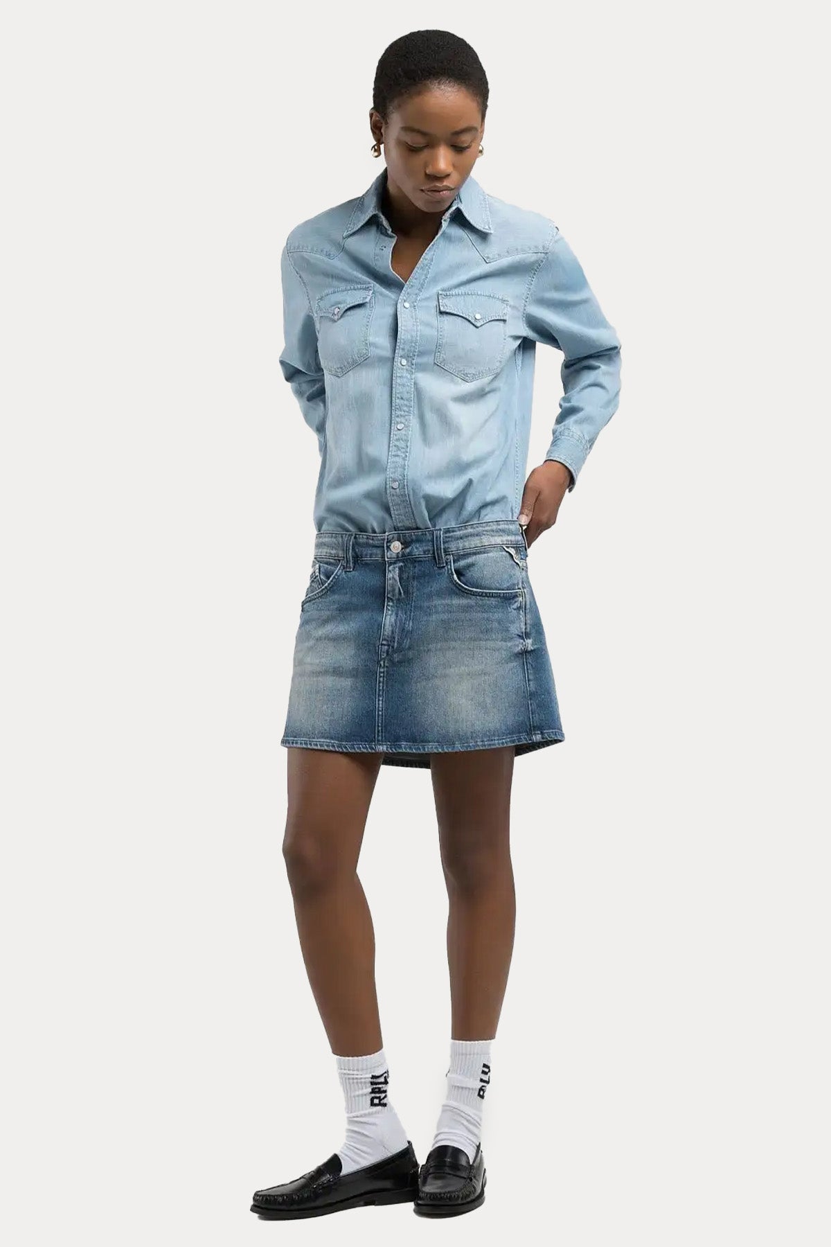 Replay Relaxed Fit Denim Mini Gömlek Elbise