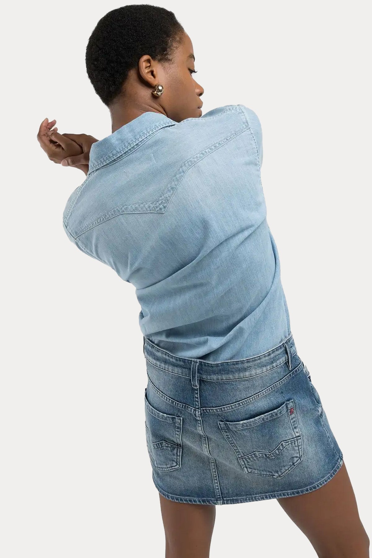 Replay Relaxed Fit Denim Mini Gömlek Elbise-Elbise-Libas