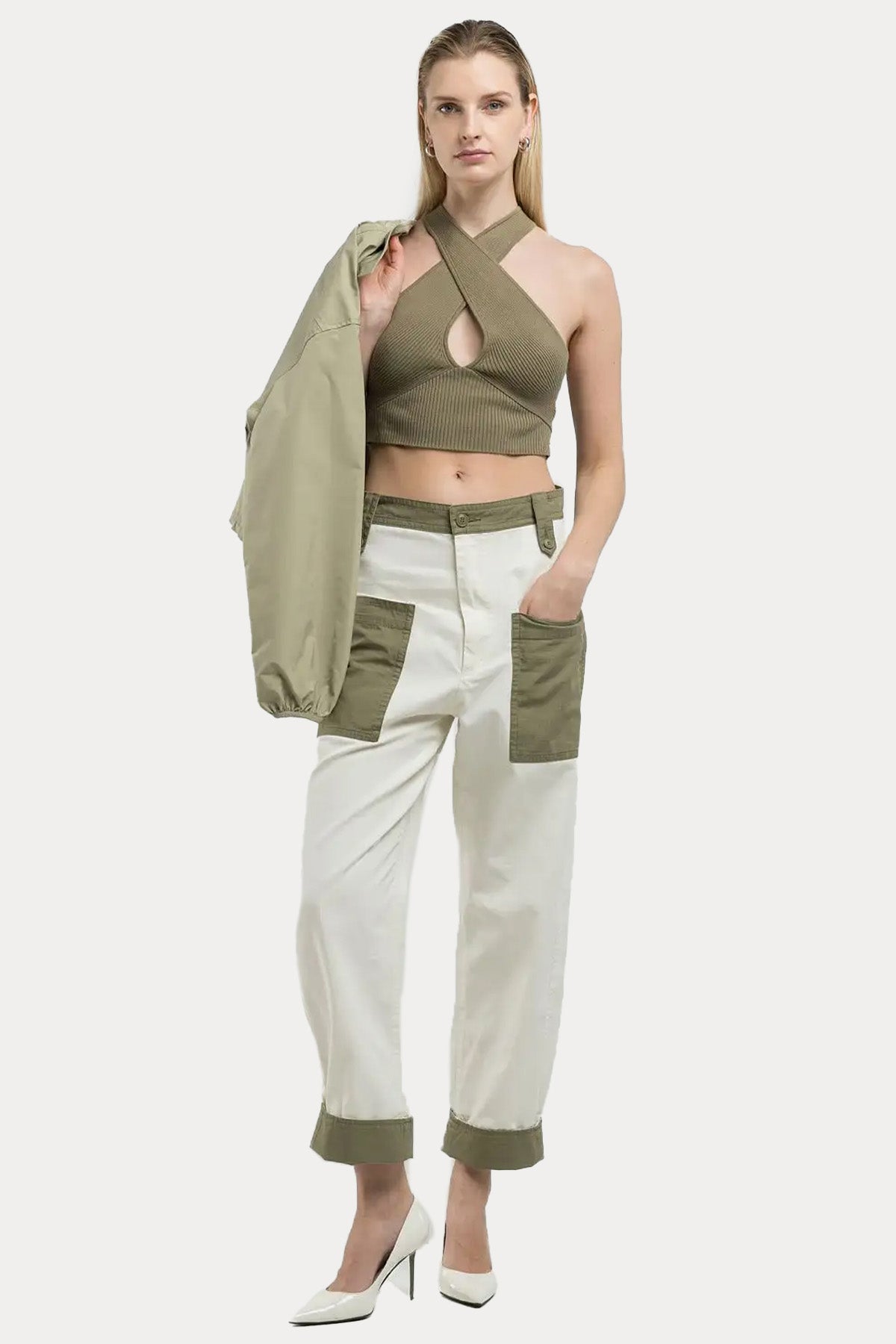 Replay Çapraz Askılı Slim Fit Streç Crop Bluz