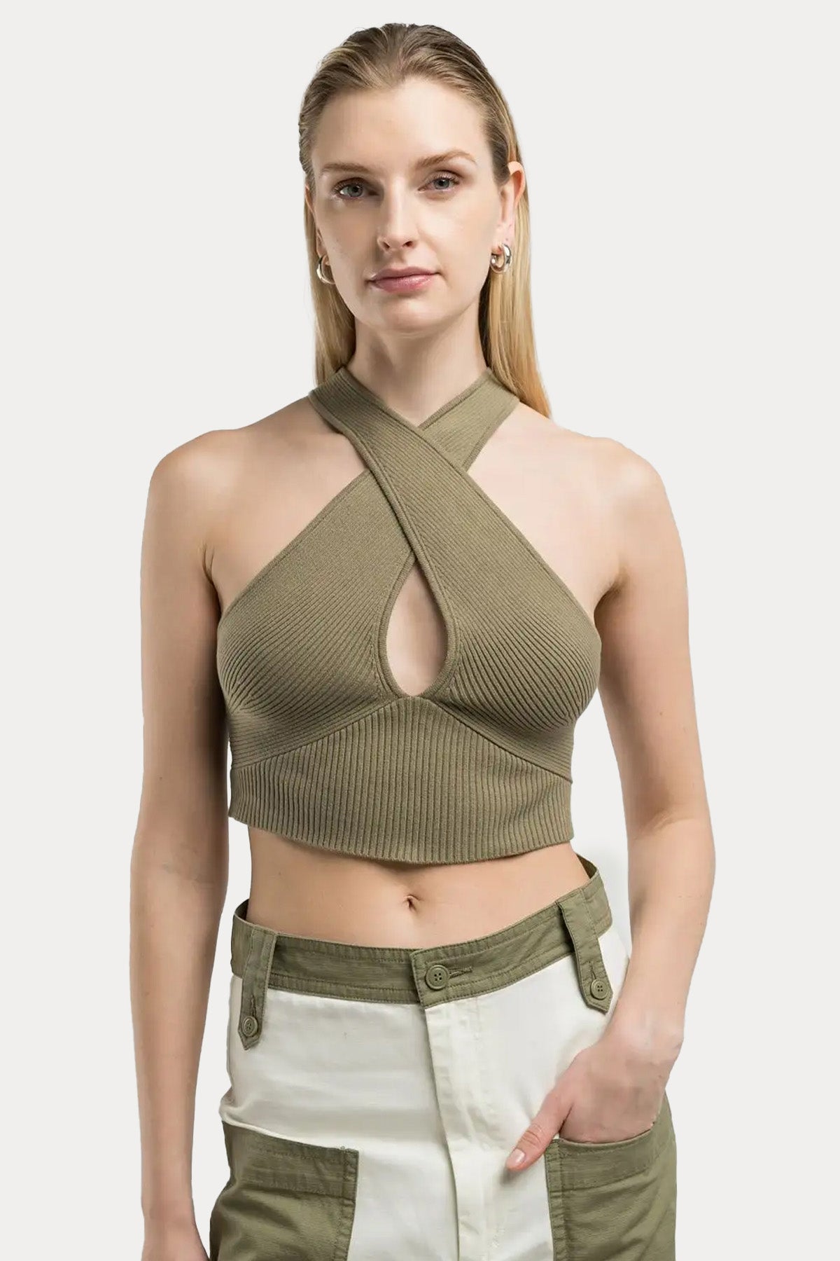 Replay Çapraz Askılı Slim Fit Streç Crop Bluz