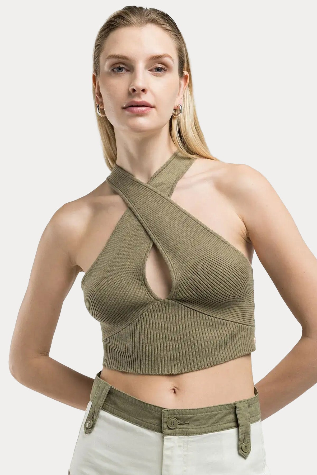 Replay Çapraz Askılı Slim Fit Streç Crop Bluz-Bluz-Libas