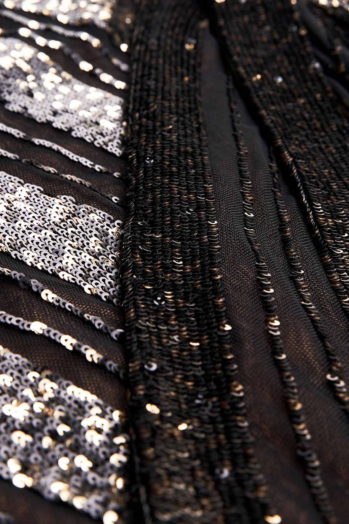 Halston Tek Omuz Payetli Mini Abiye Elbise