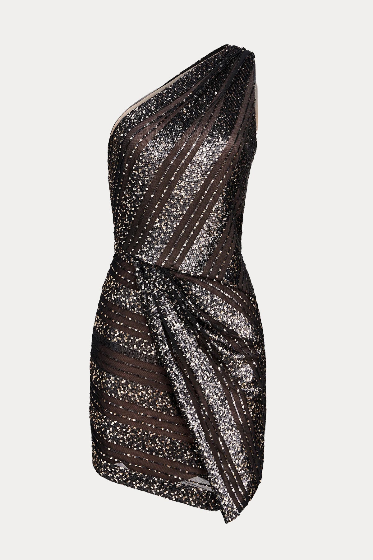 Halston Tek Omuz Payetli Mini Abiye Elbise
