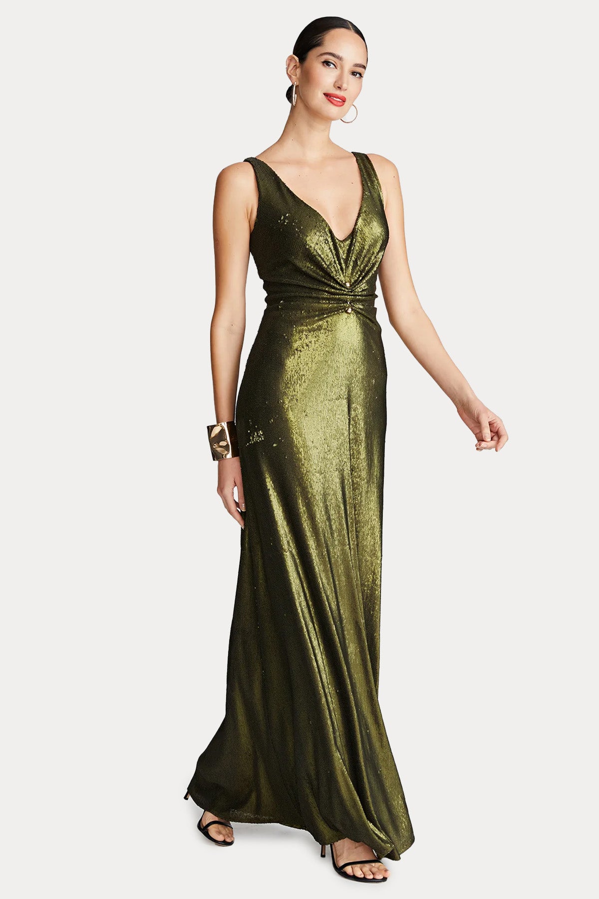 Halston Payetli Maxi Abiye Elbise