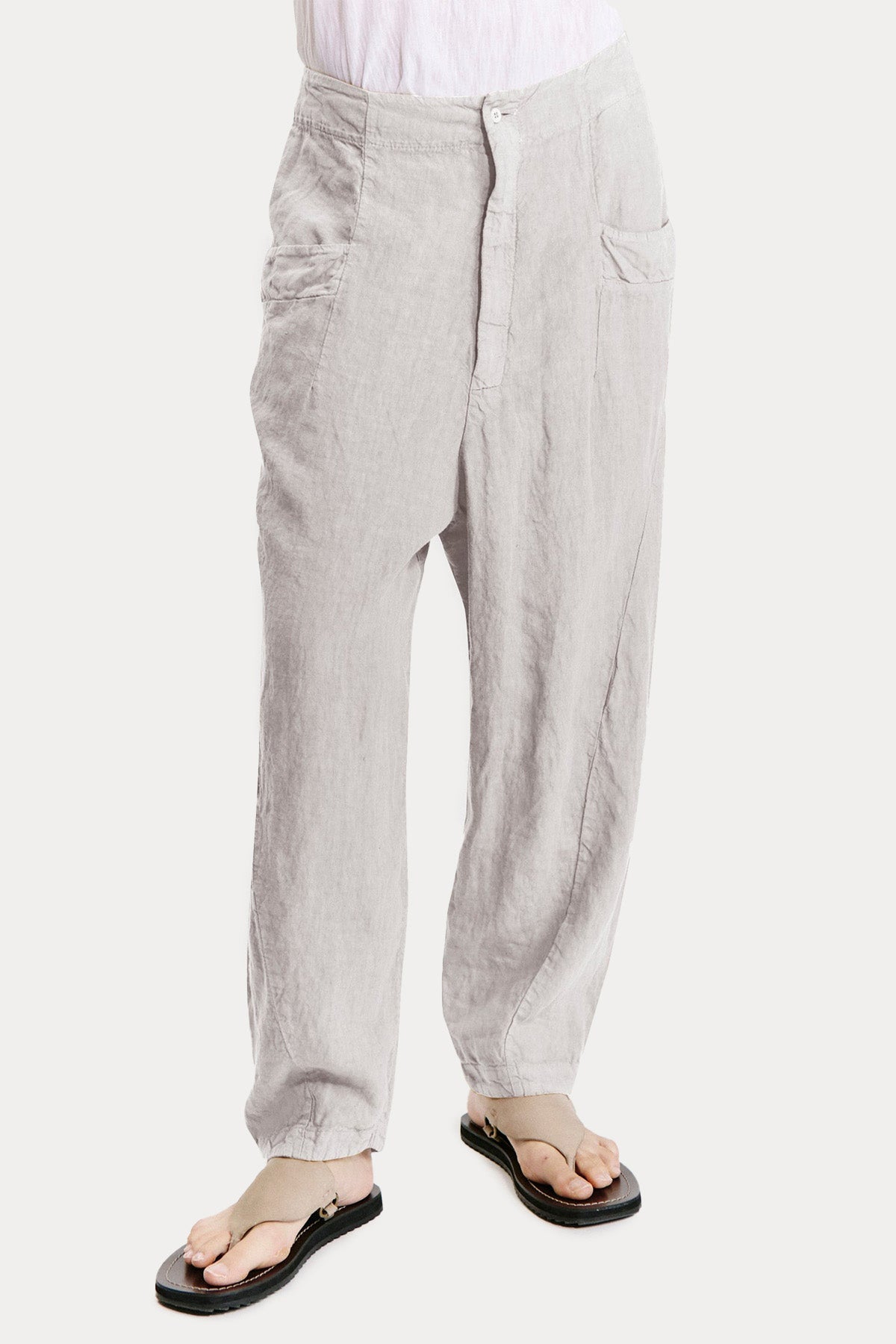 Transit Geniş Kesim Beli Lastikli Keten Pantolon